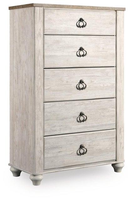Willowton 5 Drawer Chest of Drawers, Whitewash