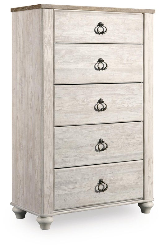 Willowton 5 Drawer Chest of Drawers, Whitewash