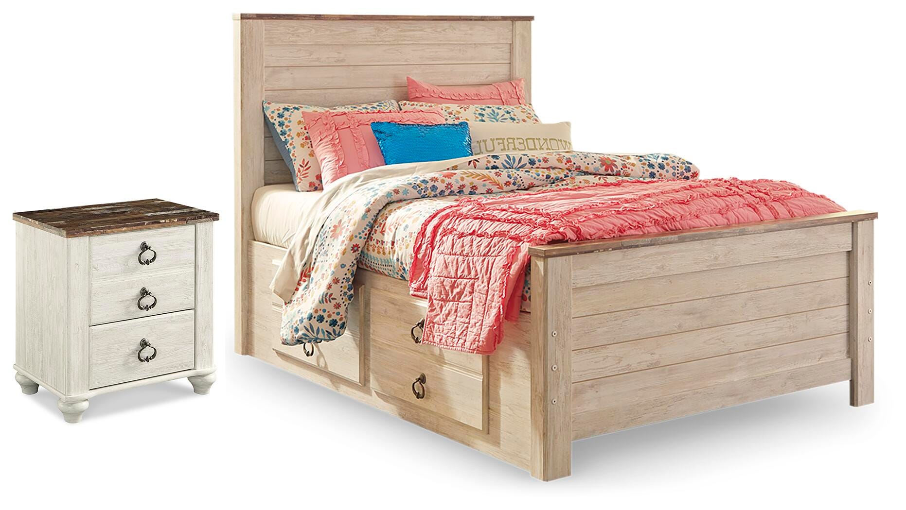 Cama con Panel Completo y Almacenamiento y Mesita de Noche Willowton - image 6