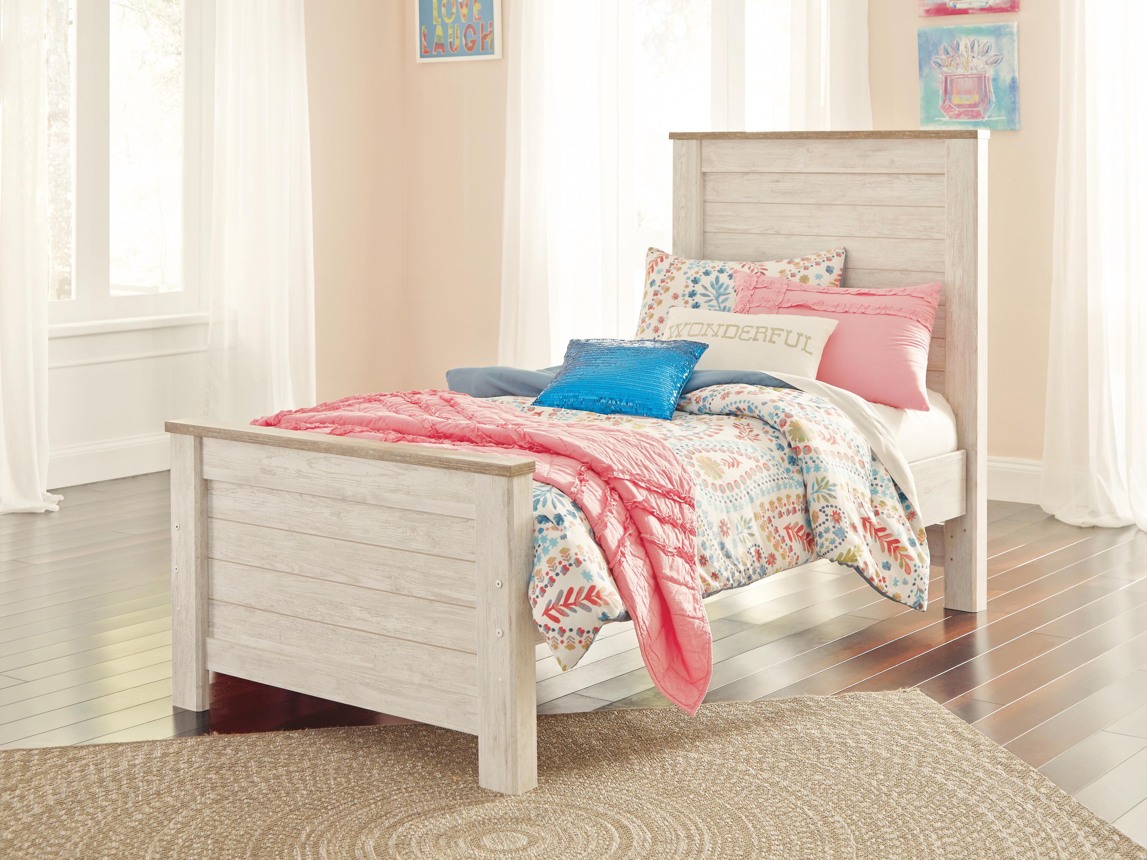 Willowton Twin Panel Bed, Whitewash, rollover