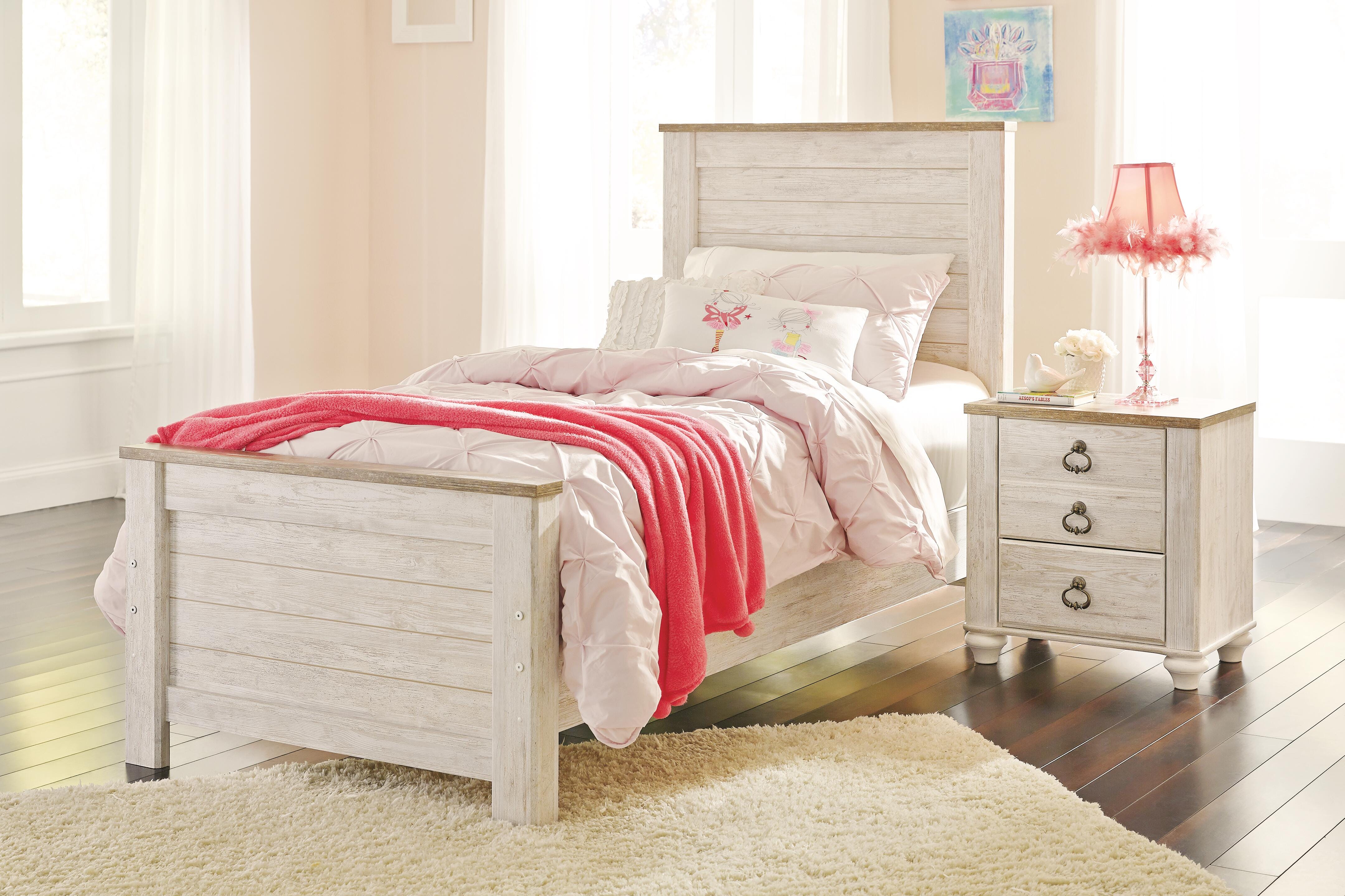 Willowton Twin Panel Bed, Whitewash, large