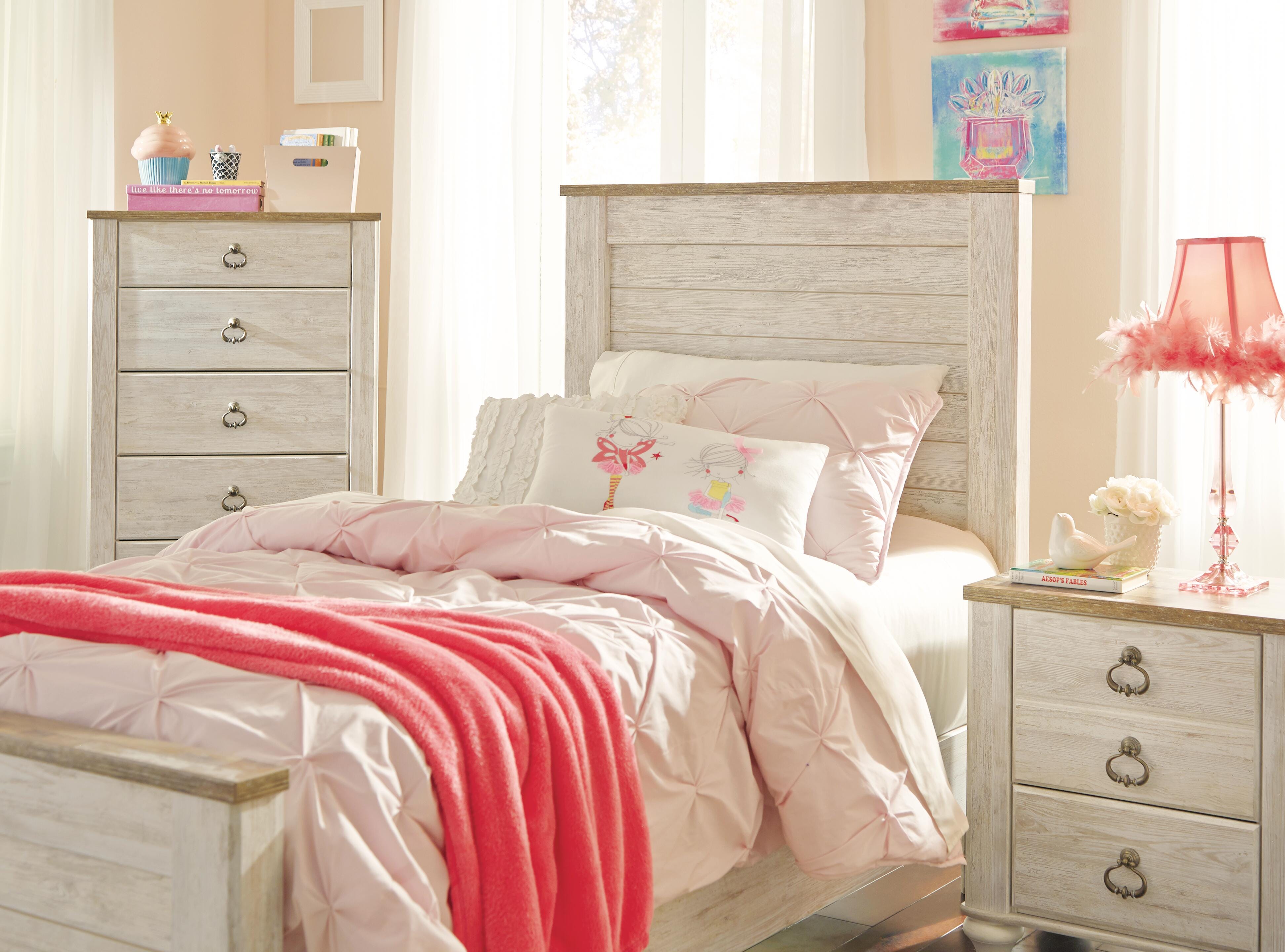 Willowton Twin Panel Bed, Whitewash, large