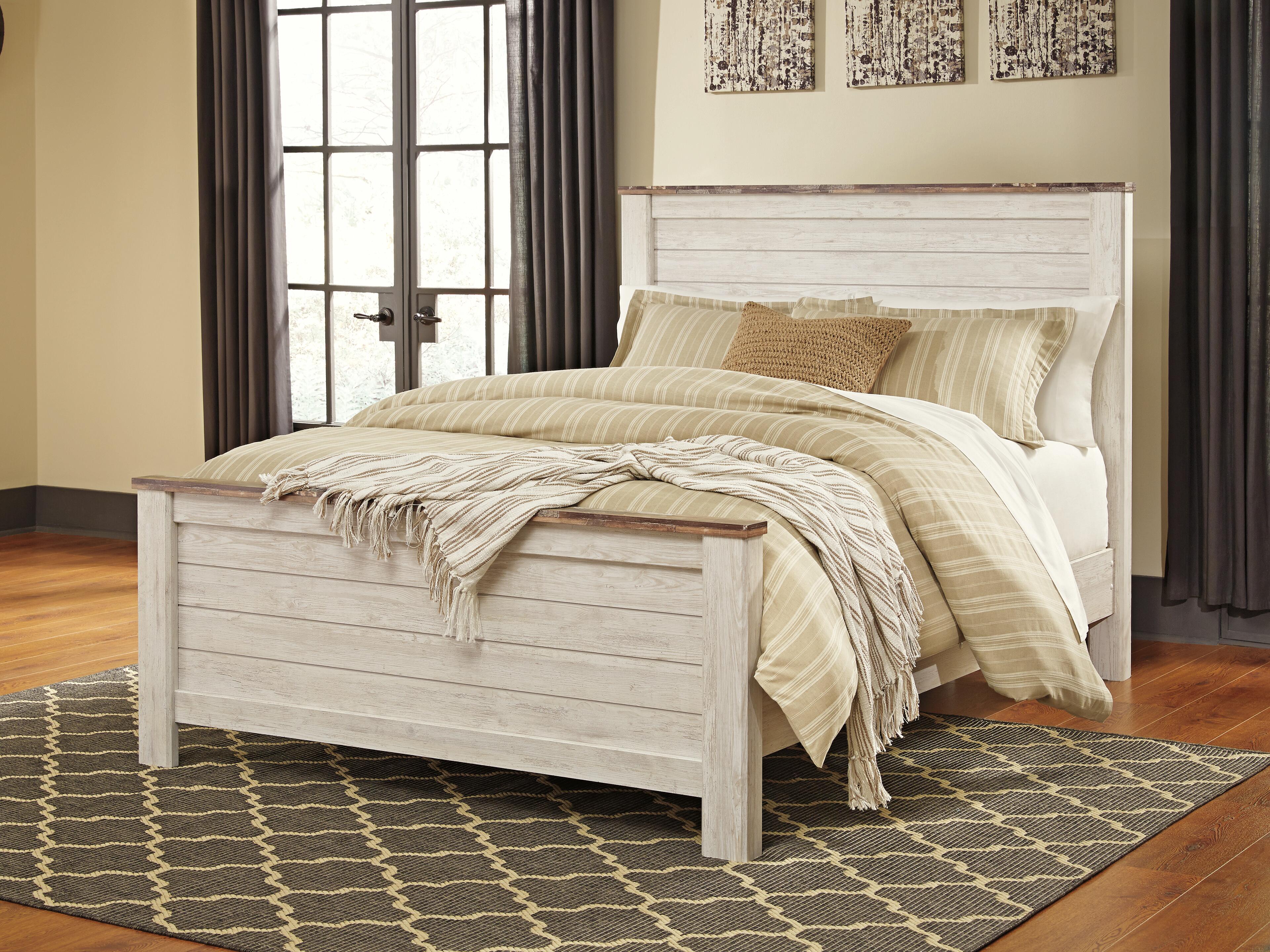 Willowton Queen Panel Bed, Whitewash, rollover