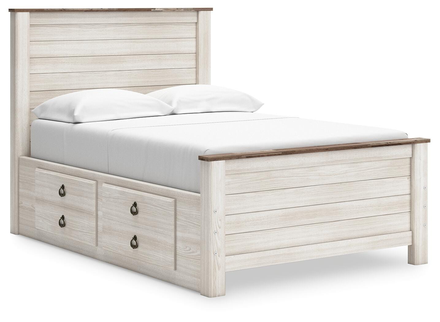 Willowton Full Panel Bed with 2 Storage Drawers, Whitewash, large