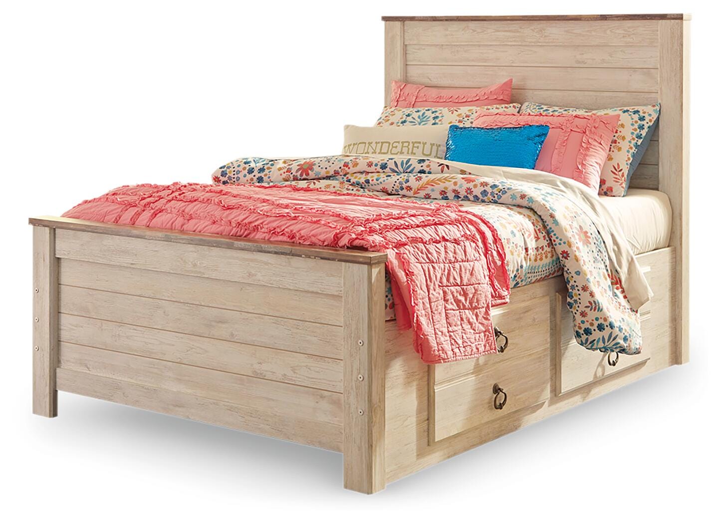 Willowton Full Panel Bed with 2 Storage Drawers, Whitewash, large