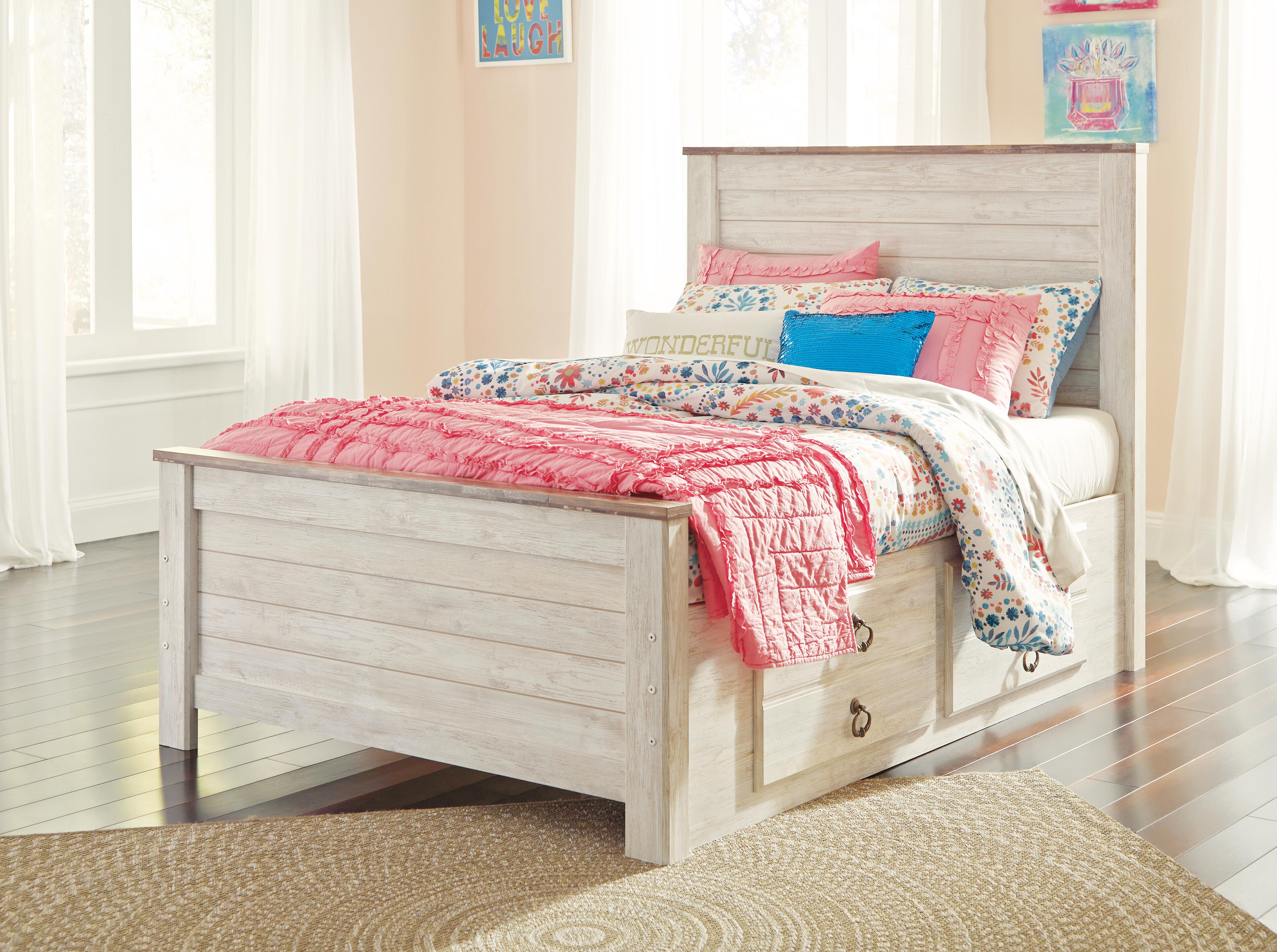 Willowton Full Panel Bed with 2 Storage Drawers, Whitewash, large