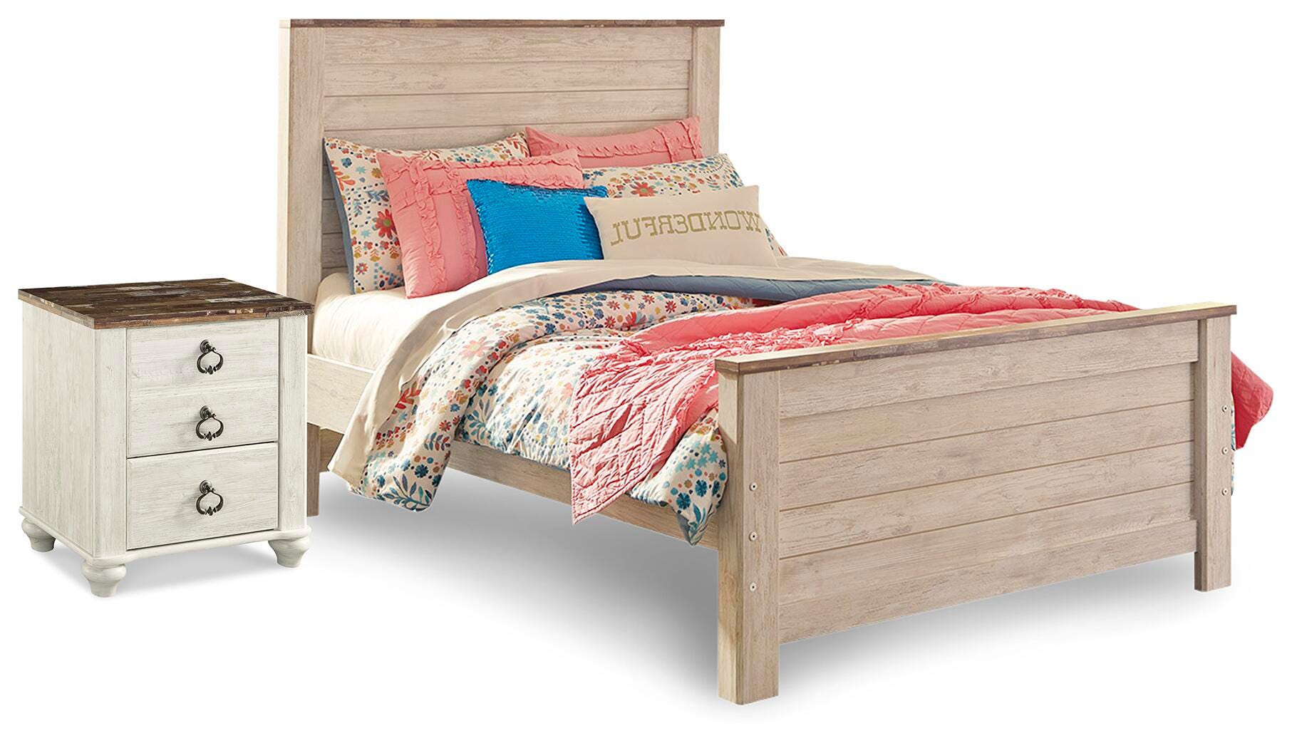 Cama de panel completo y mesita de noche Willowton - image 1