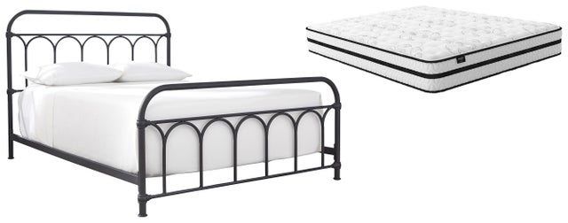 Nashburg Queen Metal Bed with Chime 10" Hybrid Mattress in a Box