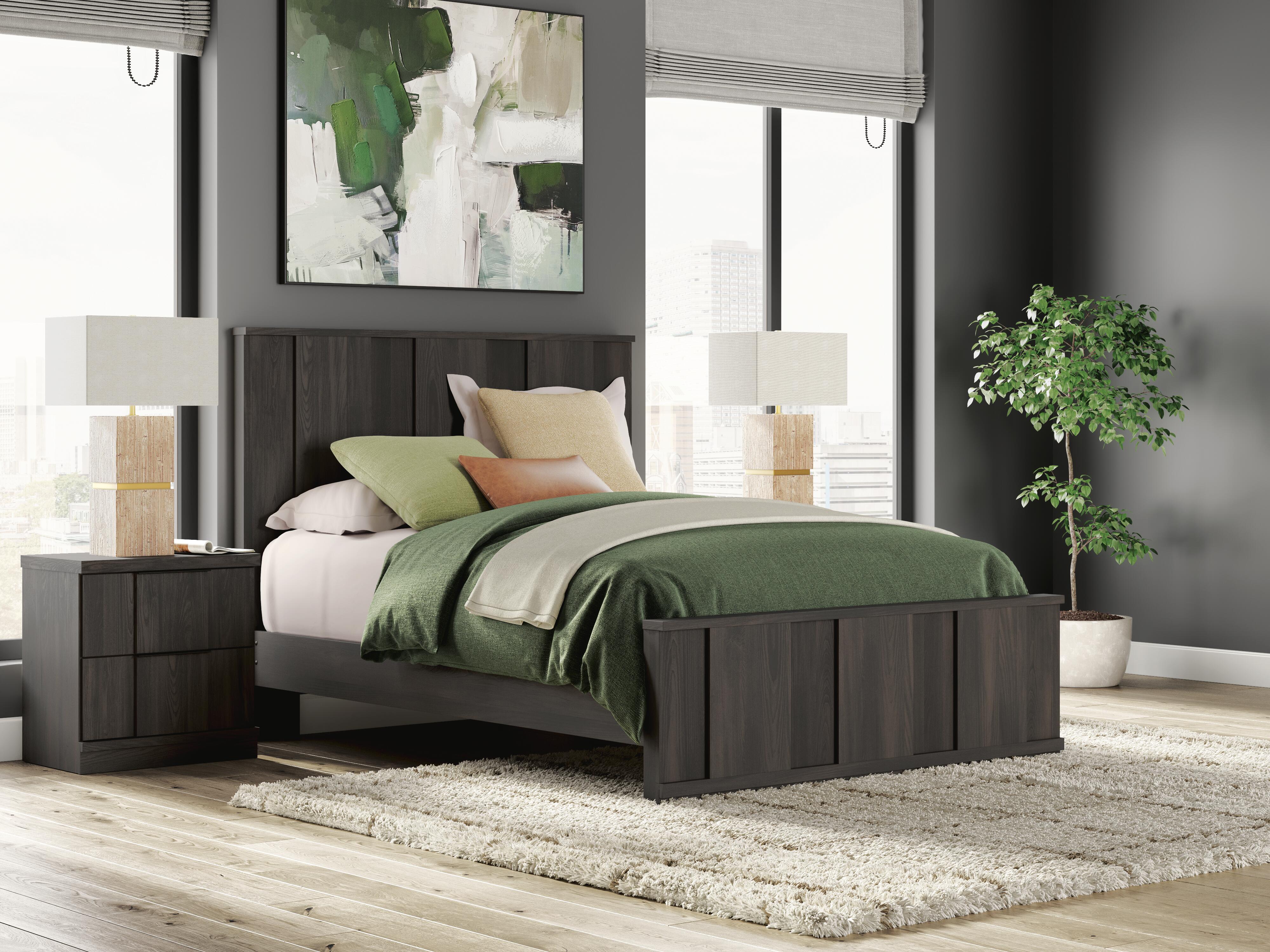 Jadiston Queen Panel Platform Bed, Dark Brown, rollover