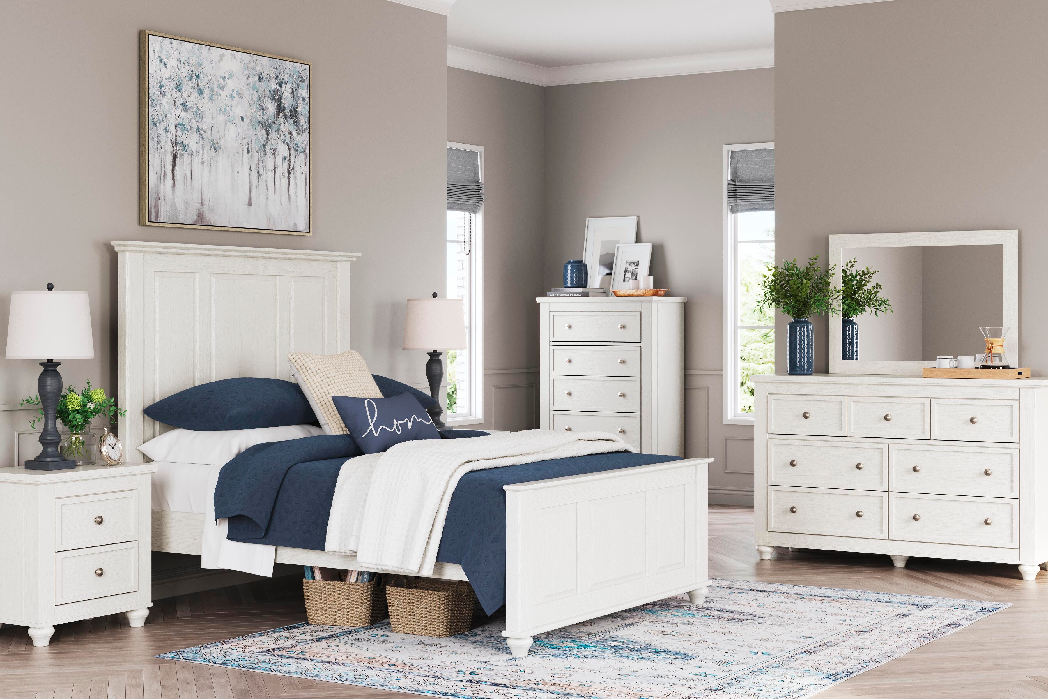 Grantoni Queen Panel Bed, White, large