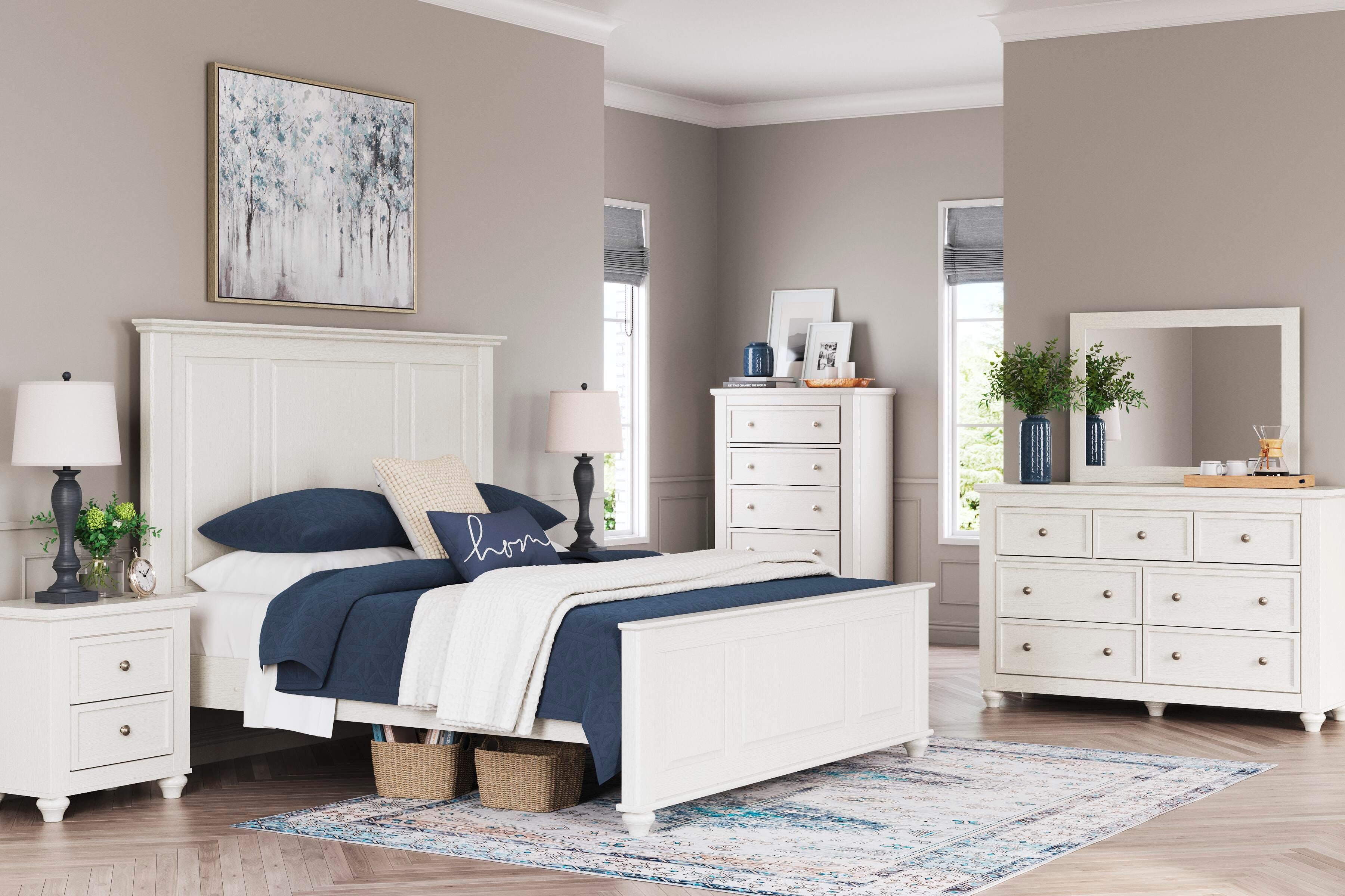Grantoni King Panel Bed, White, large