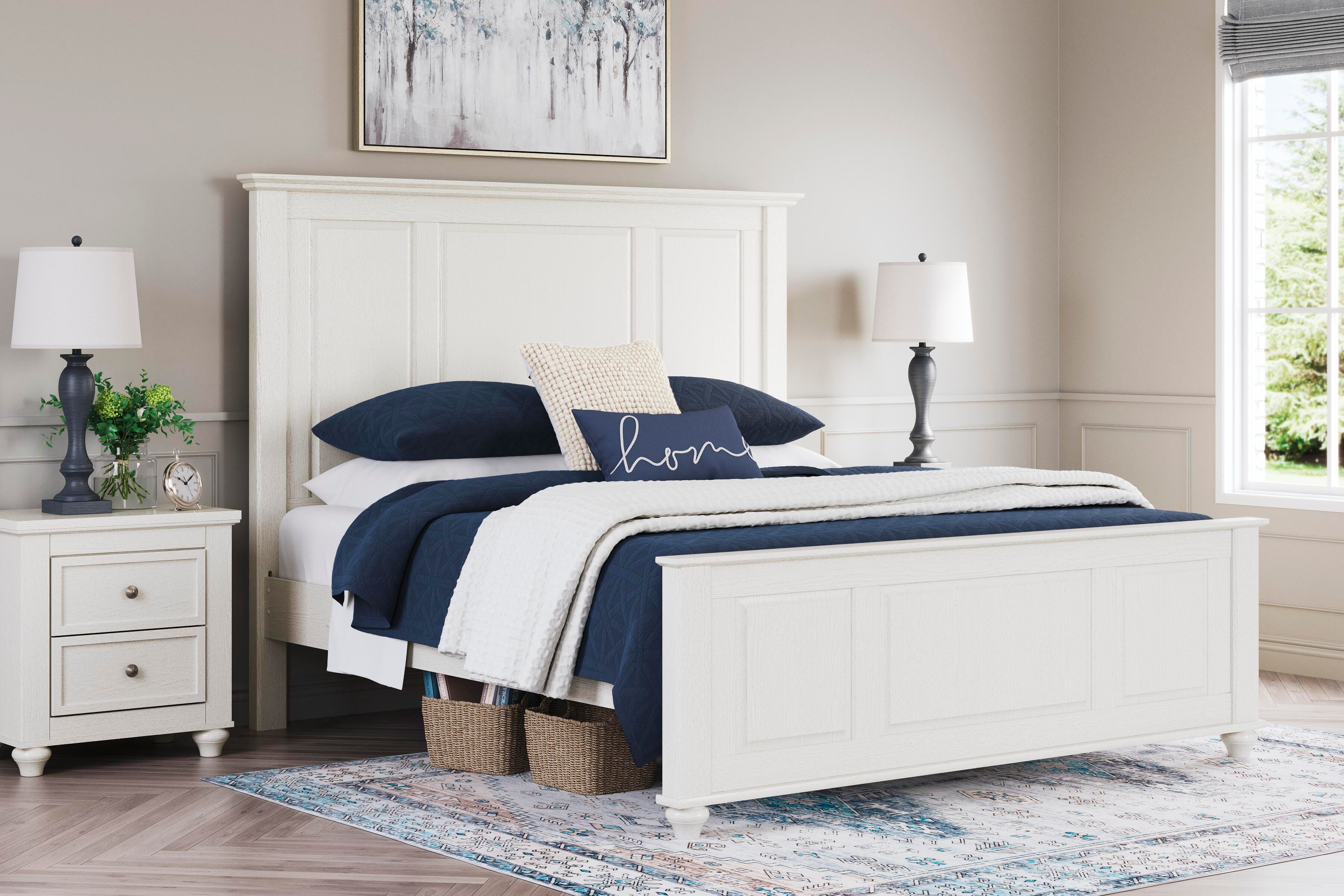 Grantoni King Panel Bed, White, large