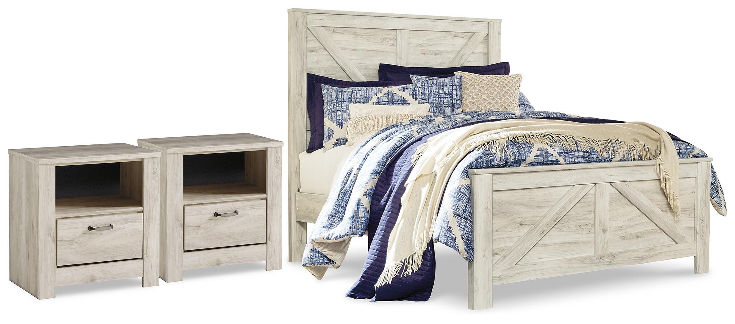 Bellaby Queen Crossbuck Panel Bed and 2 Nightstands - image 1