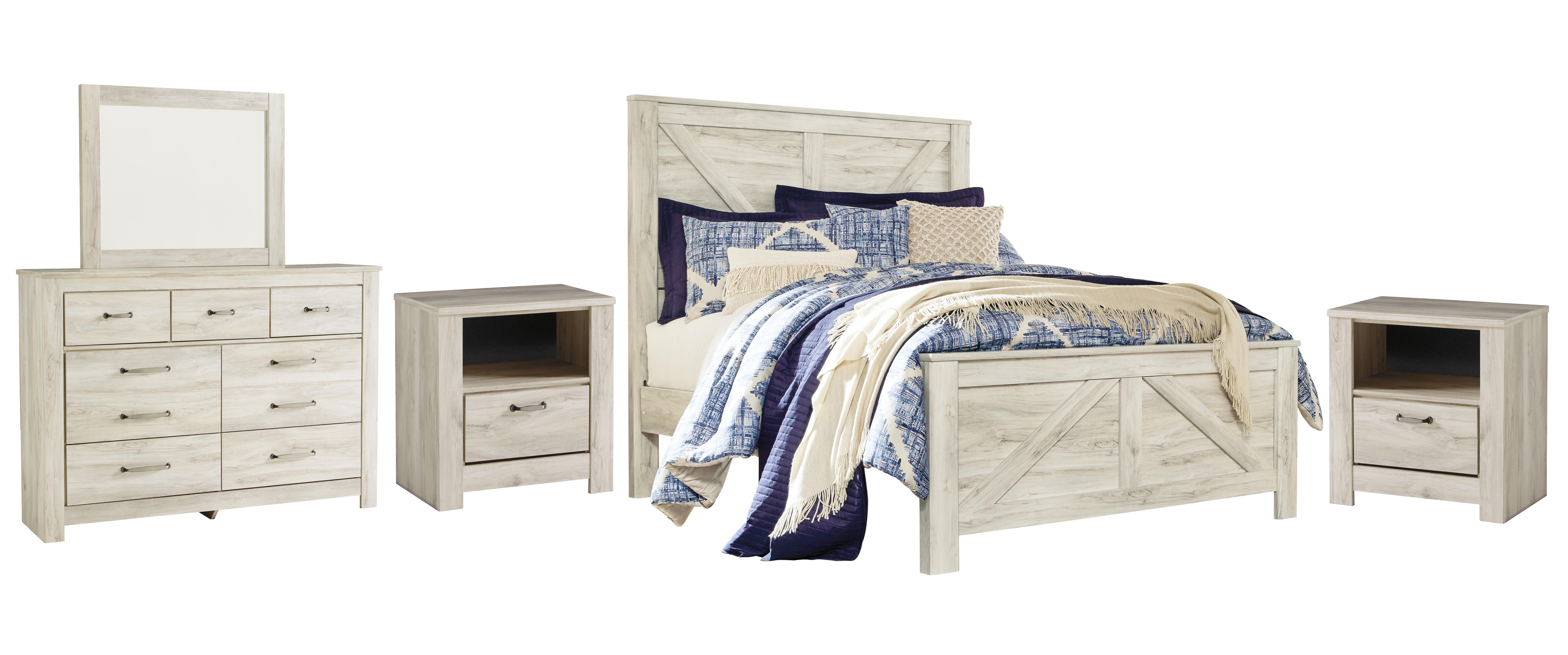 Bellaby Queen Crossbuck Panel Bed, Dresser, Mirror and 2 Nightstands - image 1