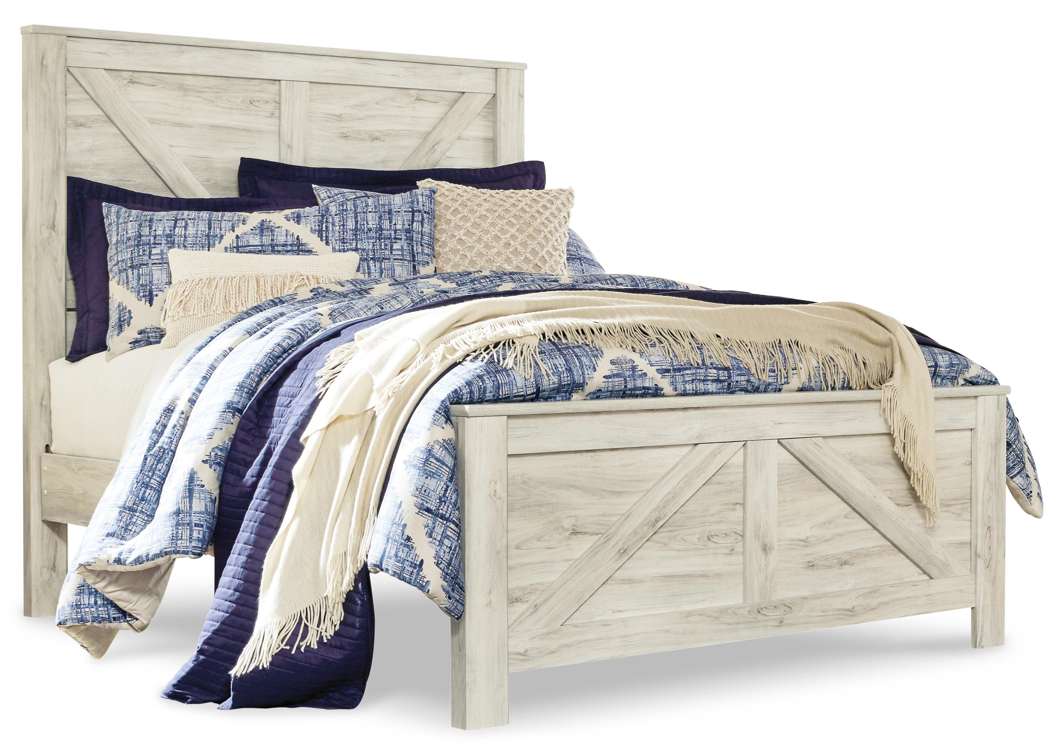 Bellaby Queen Crossbuck Panel Bed with Mirrored Dresser, Whitewash, large
