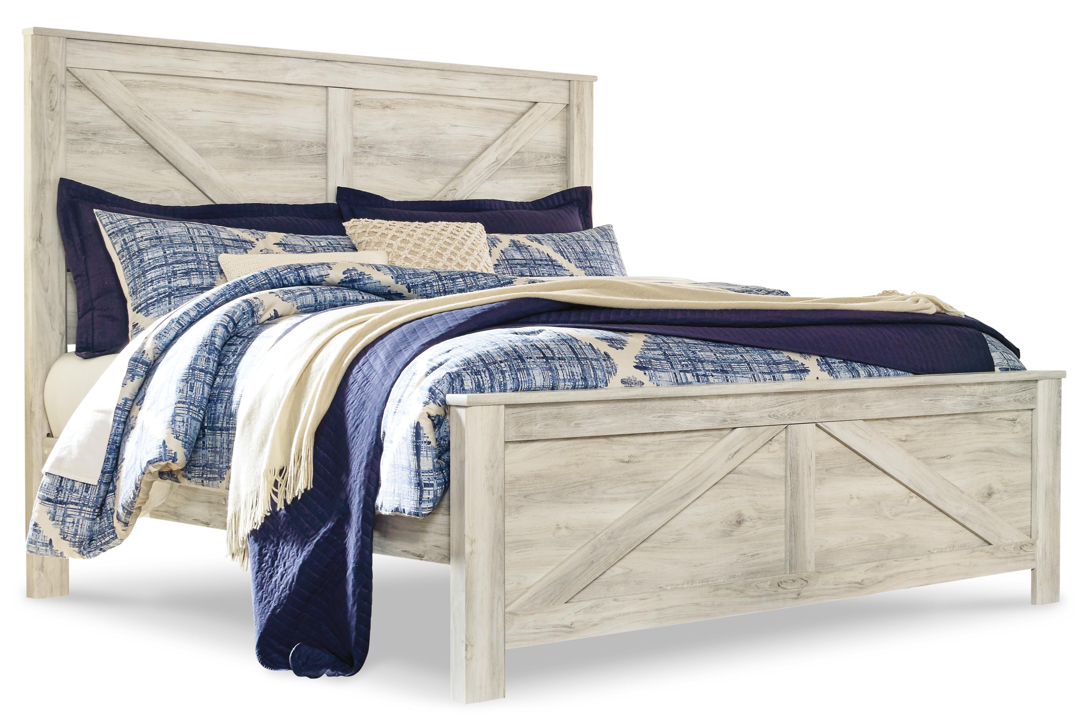 Bellaby King Crossbuck Panel Bed with Mirrored Dresser, Whitewash, large