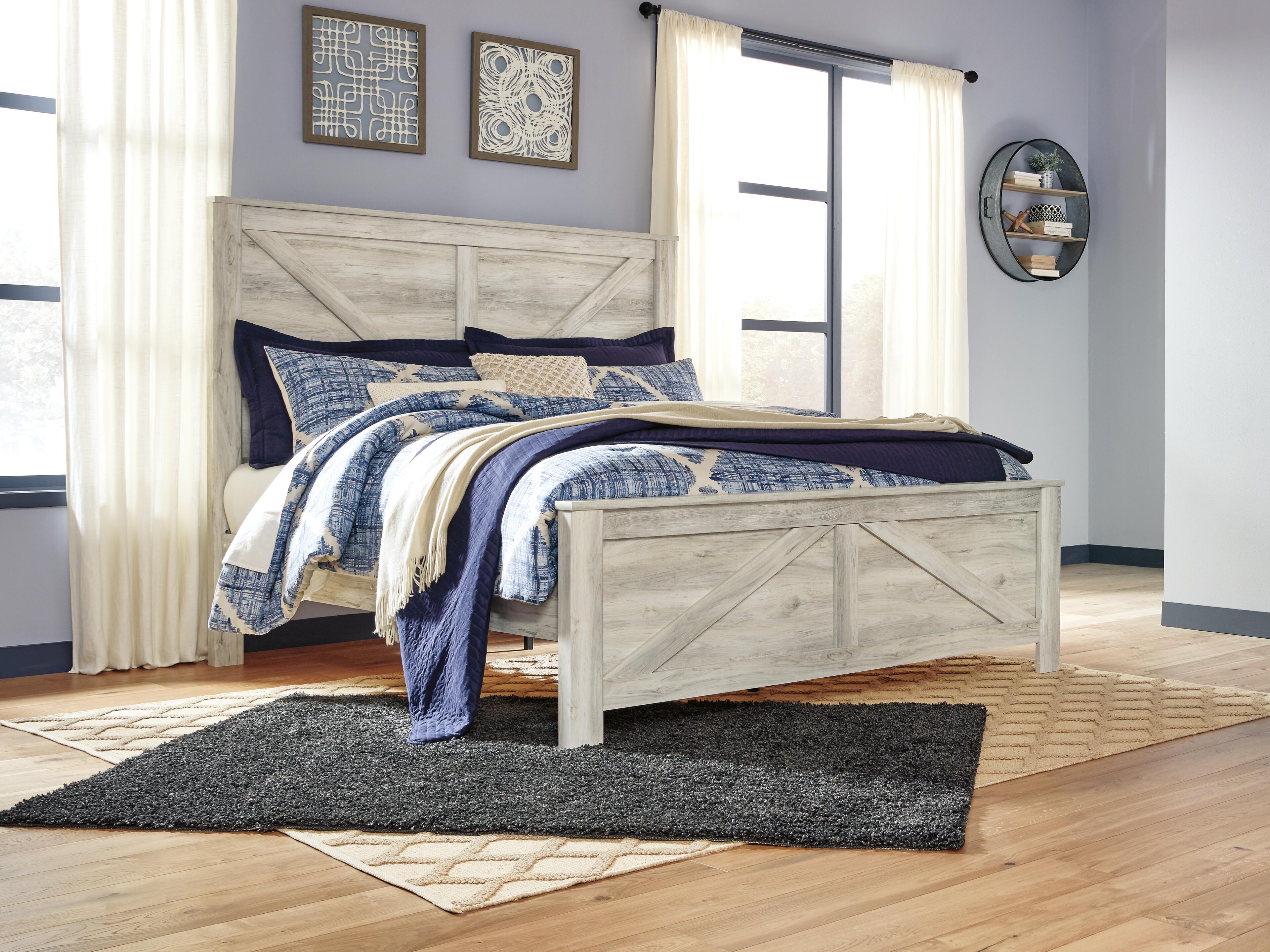 Bellaby King Crossbuck Panel Bed with Mirrored Dresser, Whitewash, large