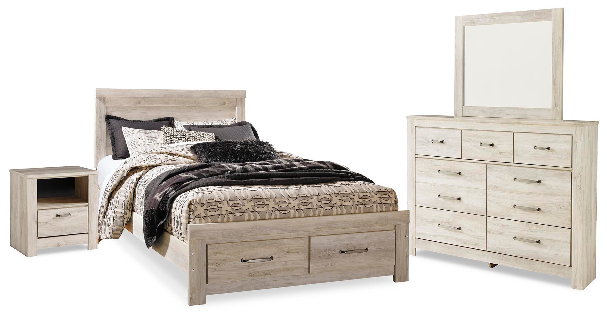 Cama de almacenamiento Bellaby Queen con paneles, cómoda, espejo y mesita de noche - image 1