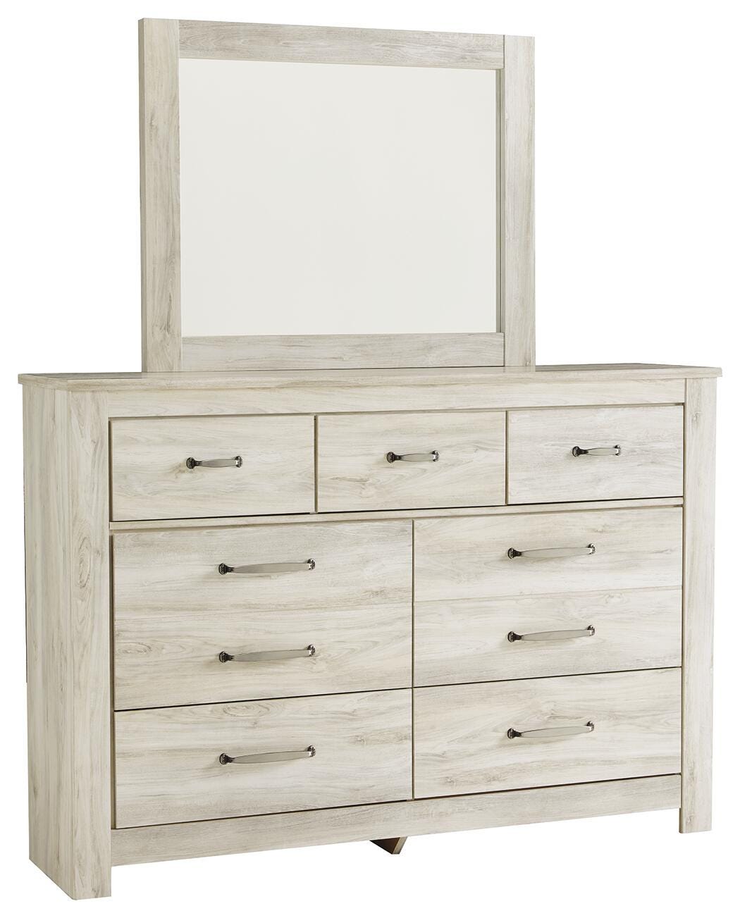 Bellaby Queen Panel Bed with Mirrored Dresser, Whitewash, large