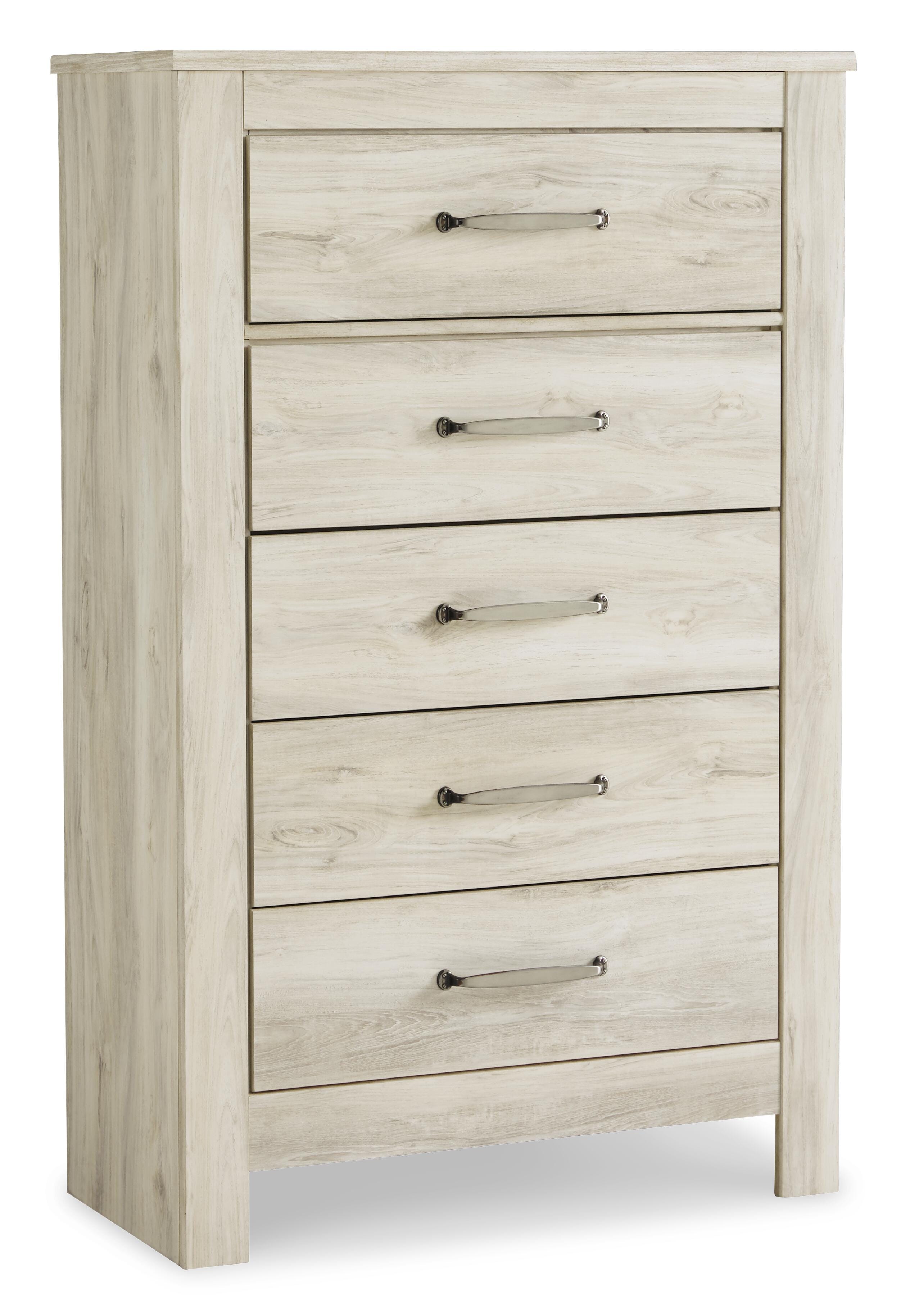 Bellaby Queen Panel Bed with Mirrored Dresser, Chest and 2 Nightstands, Whitewash, large