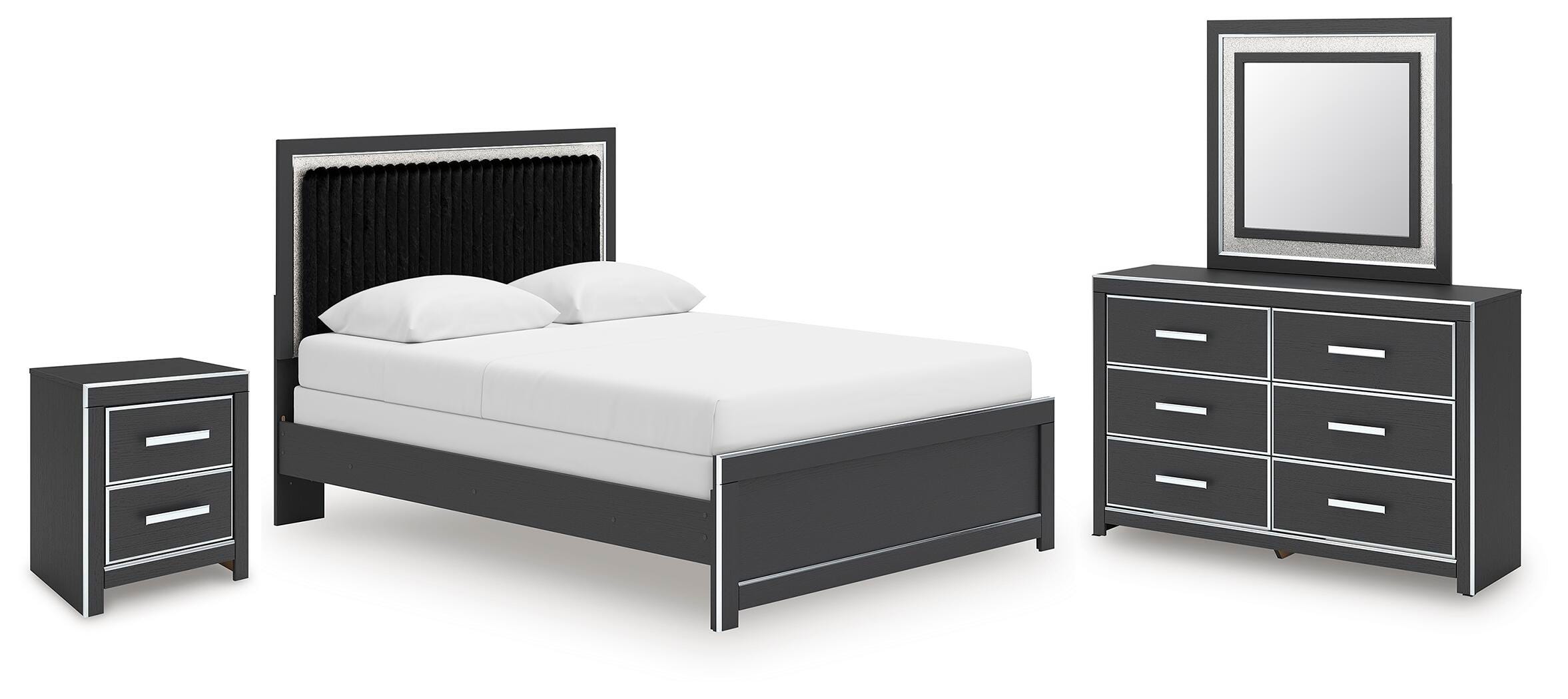 Cama de panel Queen, cómoda, espejo y mesita de noche Birmonton - image 1