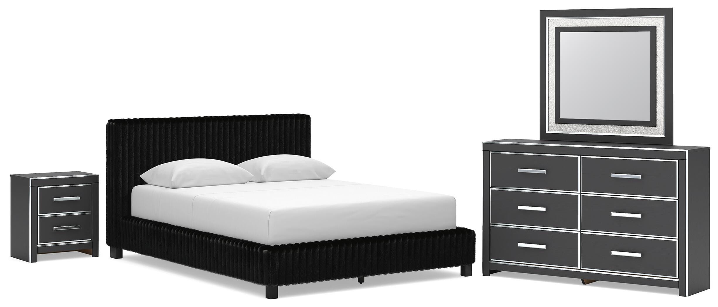 Cama tapizada Queen, cómoda, espejo y mesita de noche Birmonton - image 1