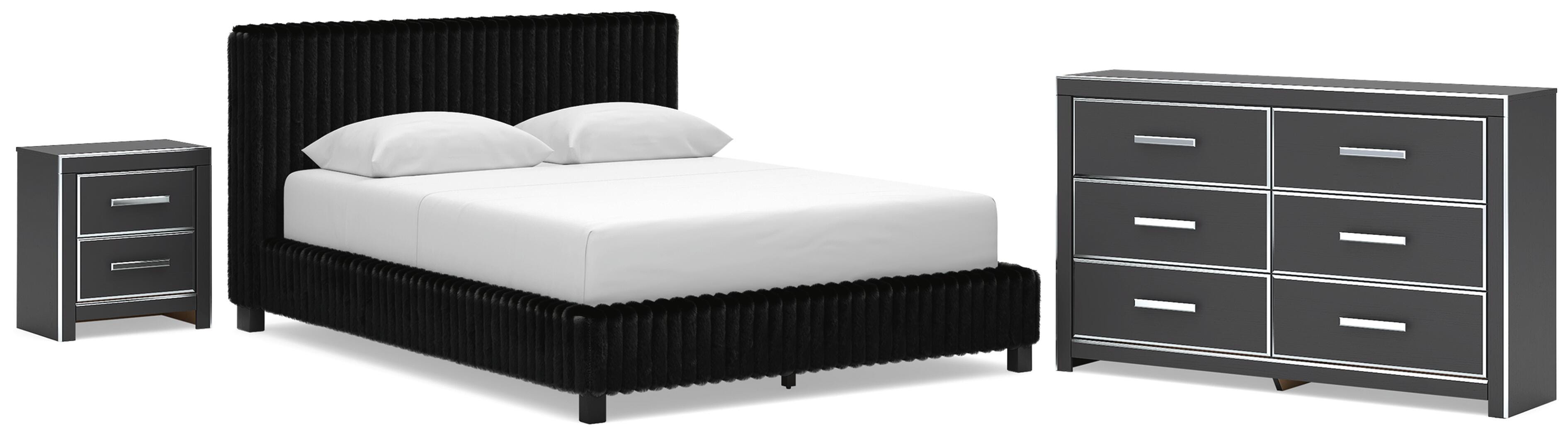 Cama tapizada Queen, cómoda y mesita de noche Birmonton - image 1