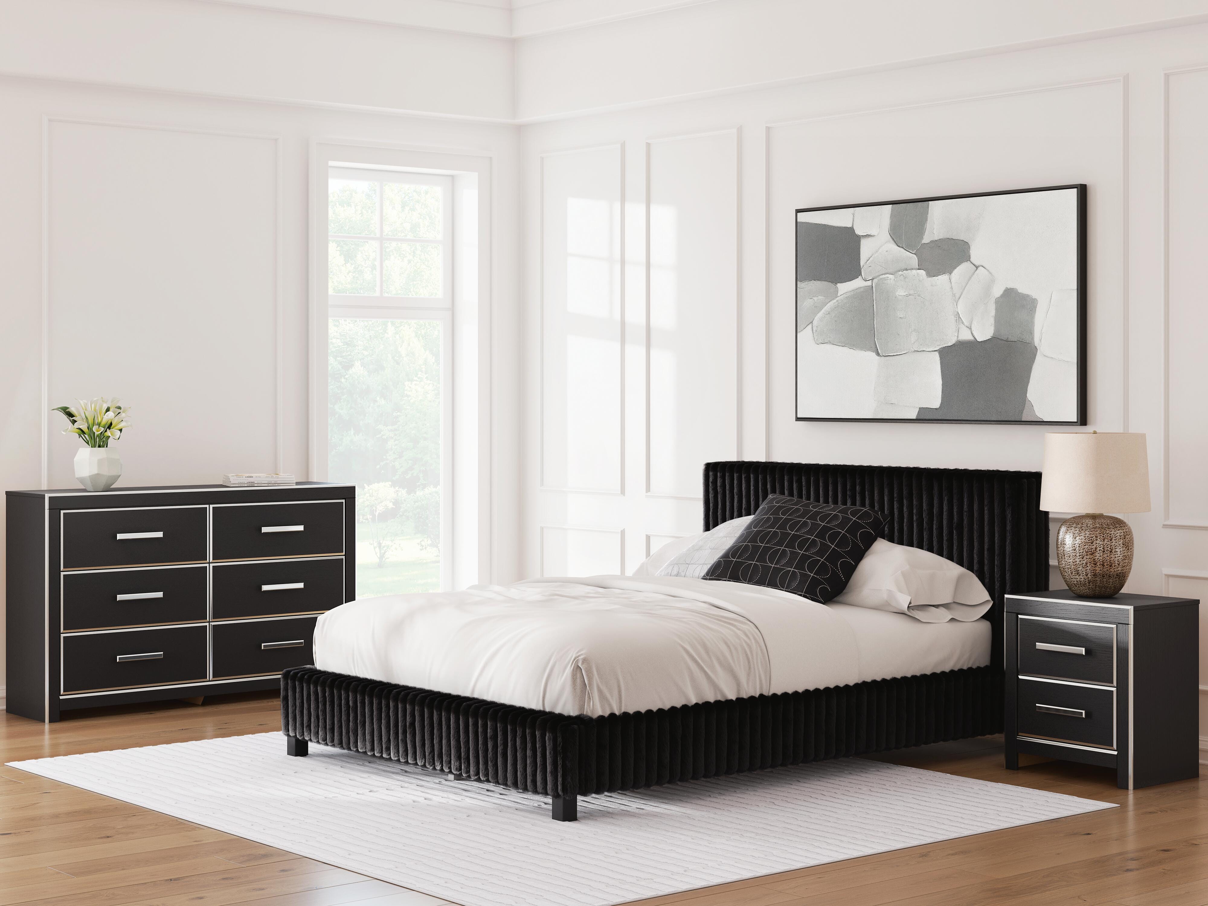 Cama tapizada Queen, cómoda y mesita de noche Birmonton - image 2