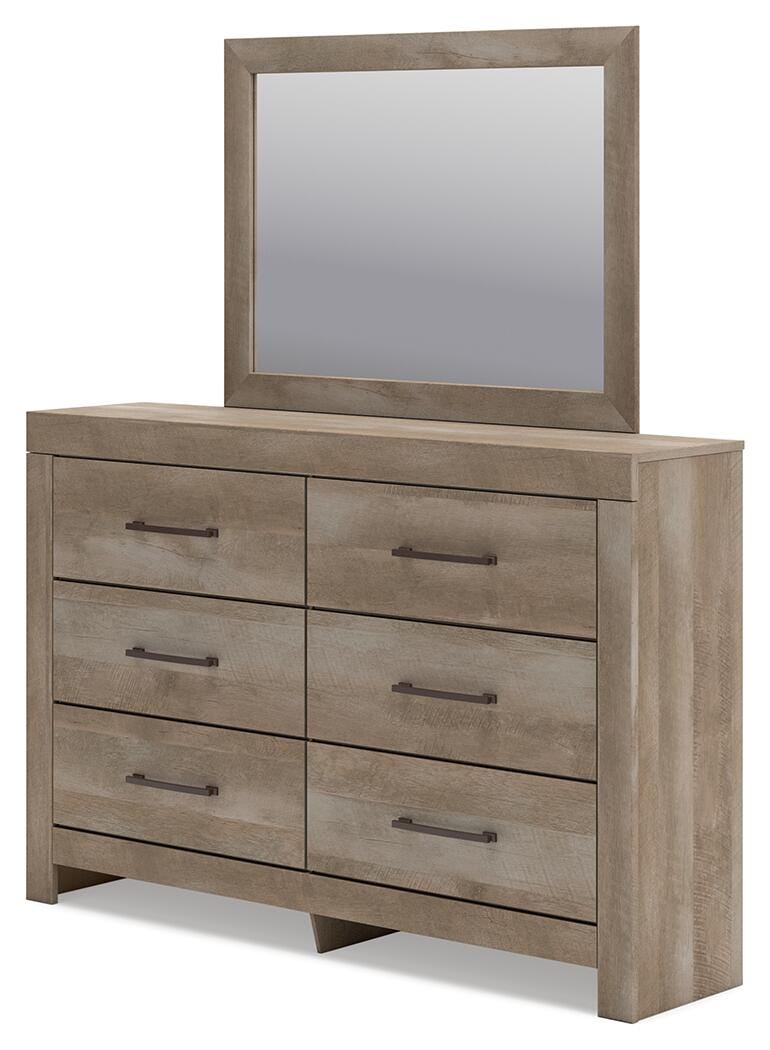 Gachester Queen Panel Bed with Mirrored Dresser and Nightstand, Tan, large