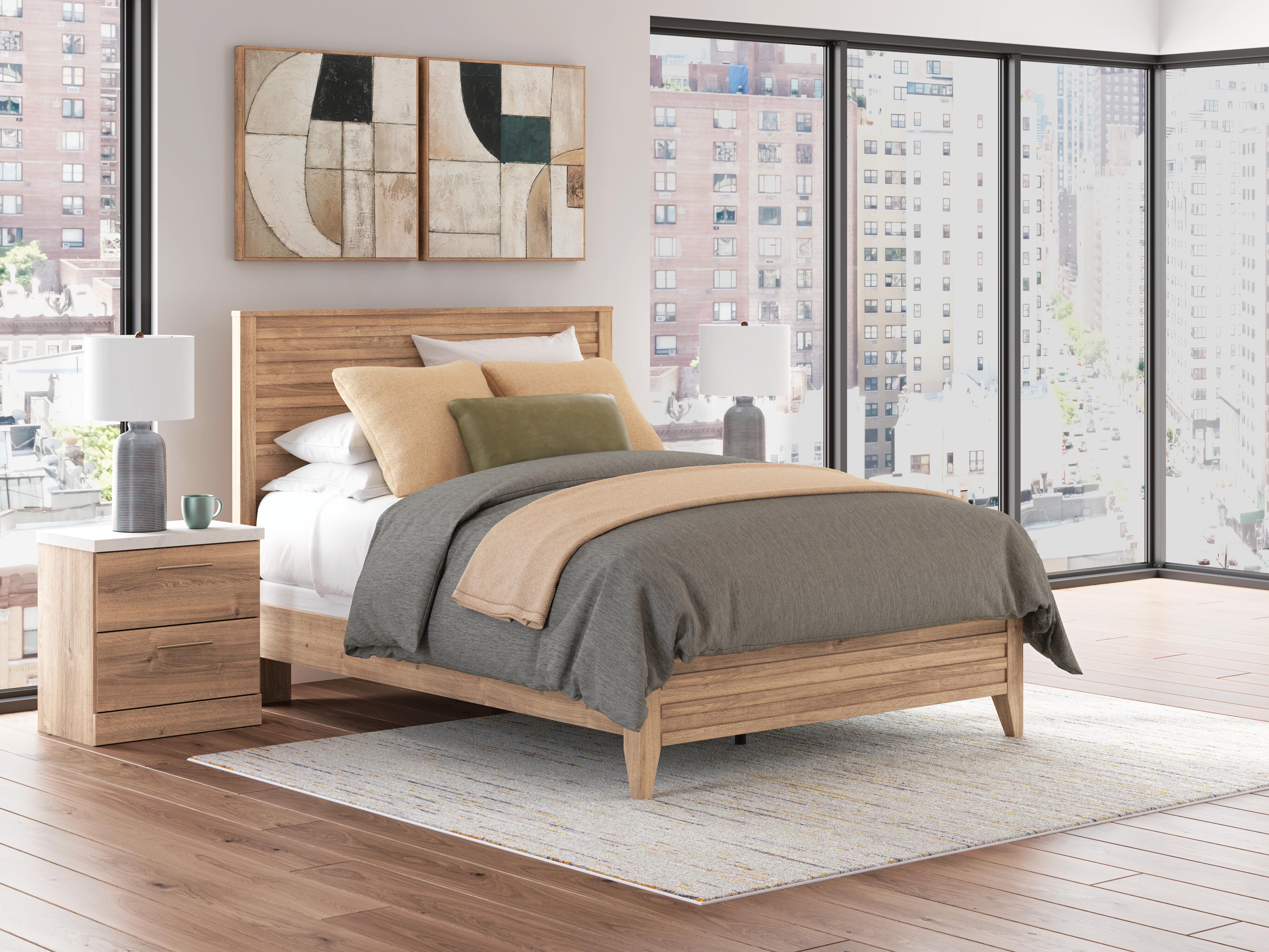 Holloway Queen Panel Bed, Tan/White, rollover