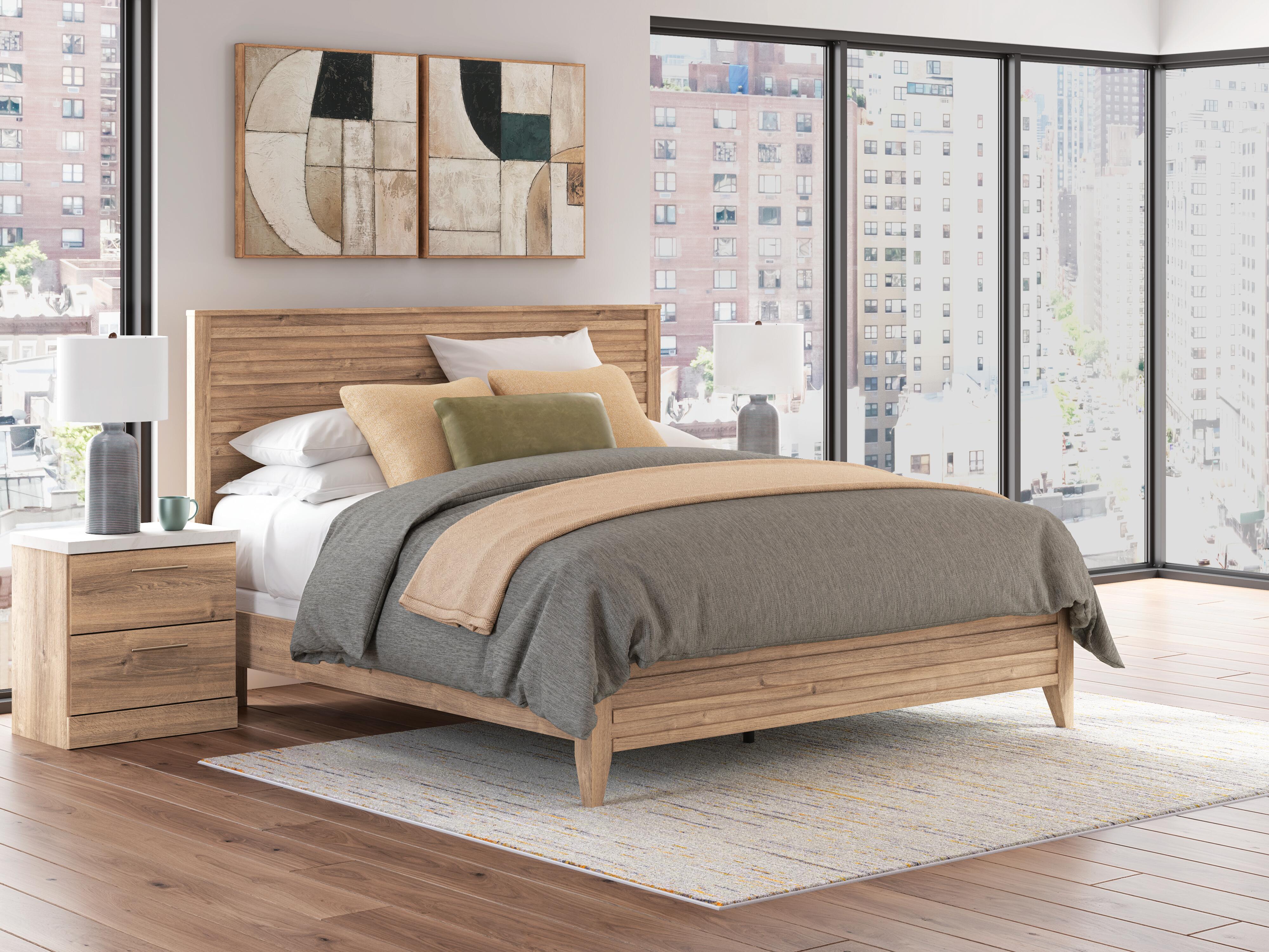 Holloway King Panel Bed, Tan/White, rollover