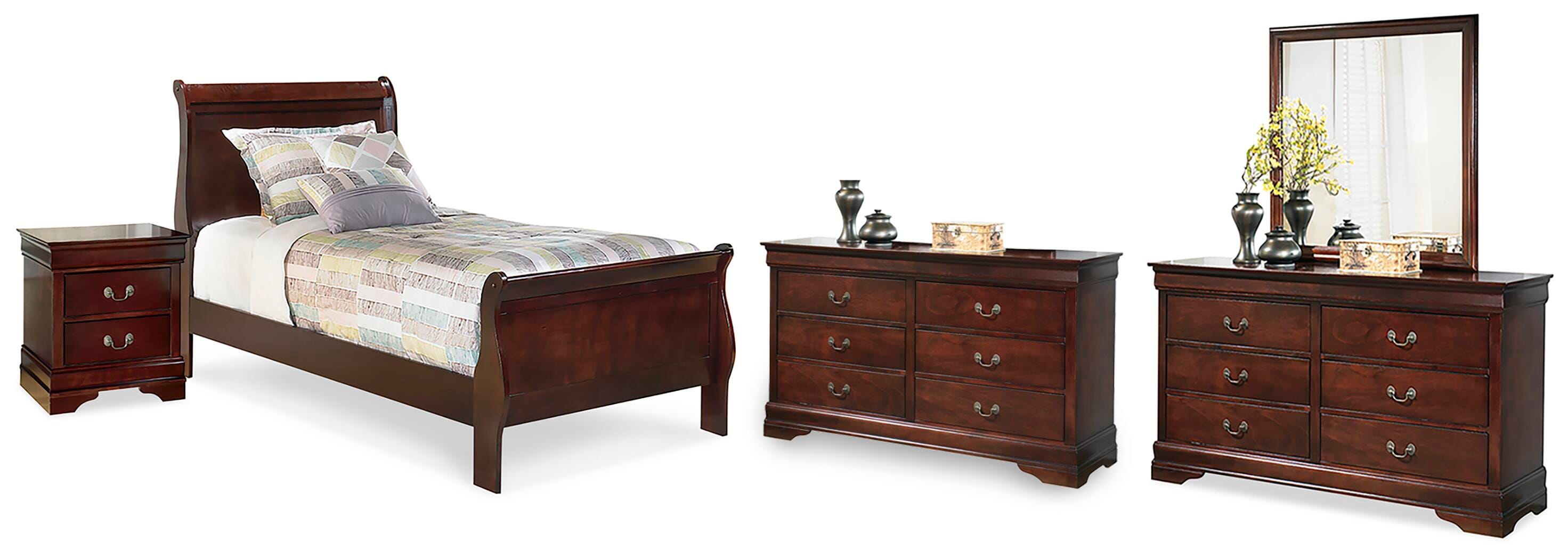 Cama trineo doble Alisdair, 2 cómodas, espejo y mesita de noche - image 1