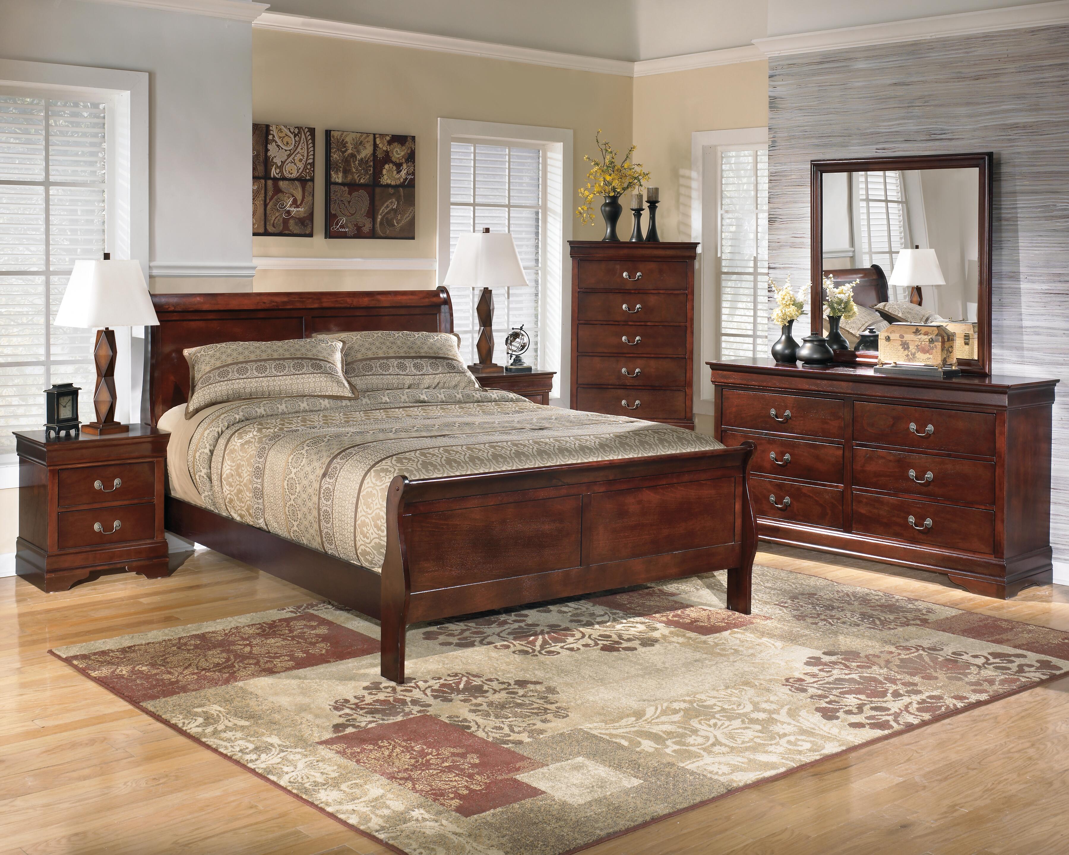 Alisdair Queen Sleigh Bed with Mirrored Dresser, Reddish Brown, large