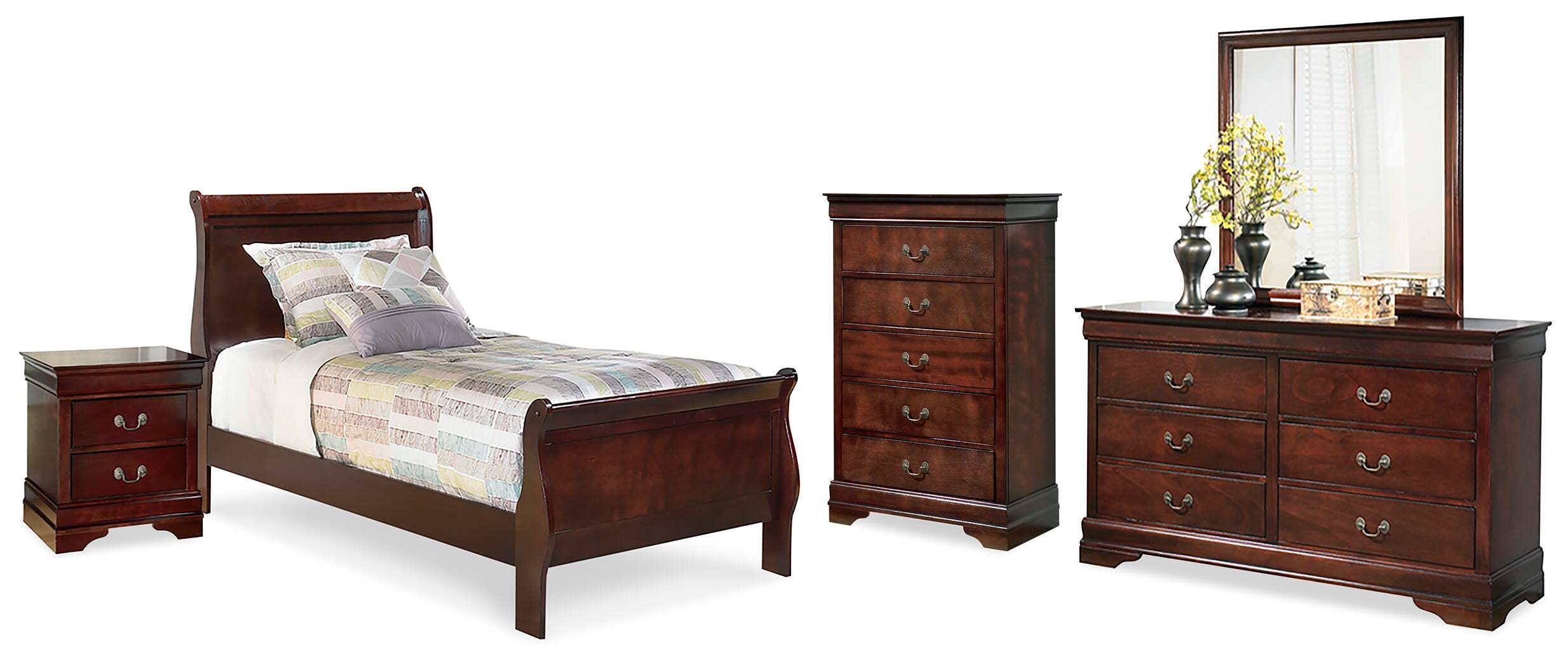 Cama trineo doble Alisdair, cómoda, espejo, cajonera y mesita de noche - image 1