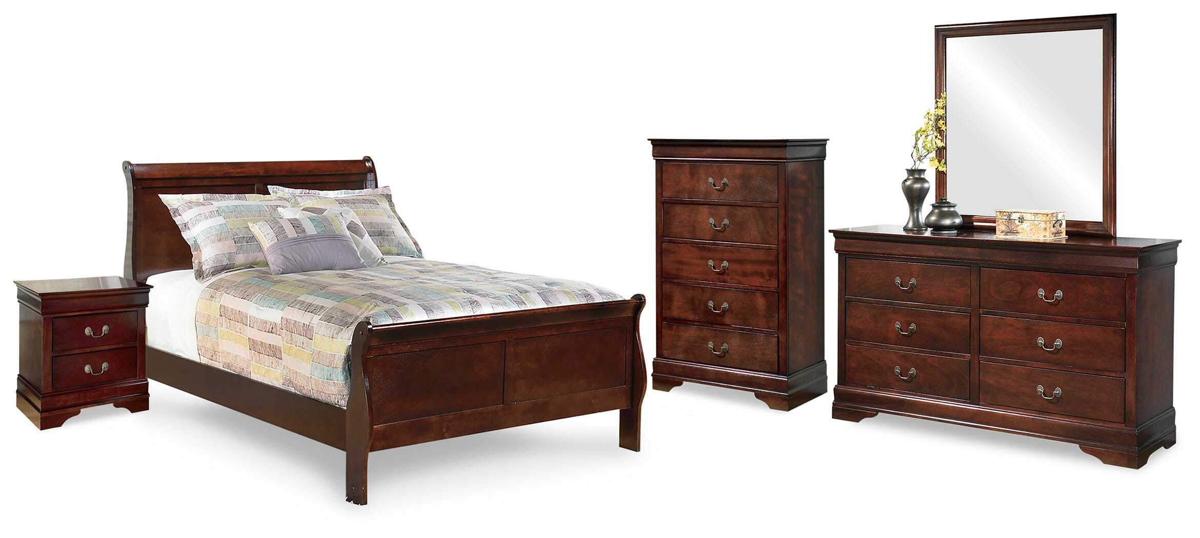 Cama matrimonial completa Alisdair, tocador, espejo, cómoda y mesita de noche - image 1