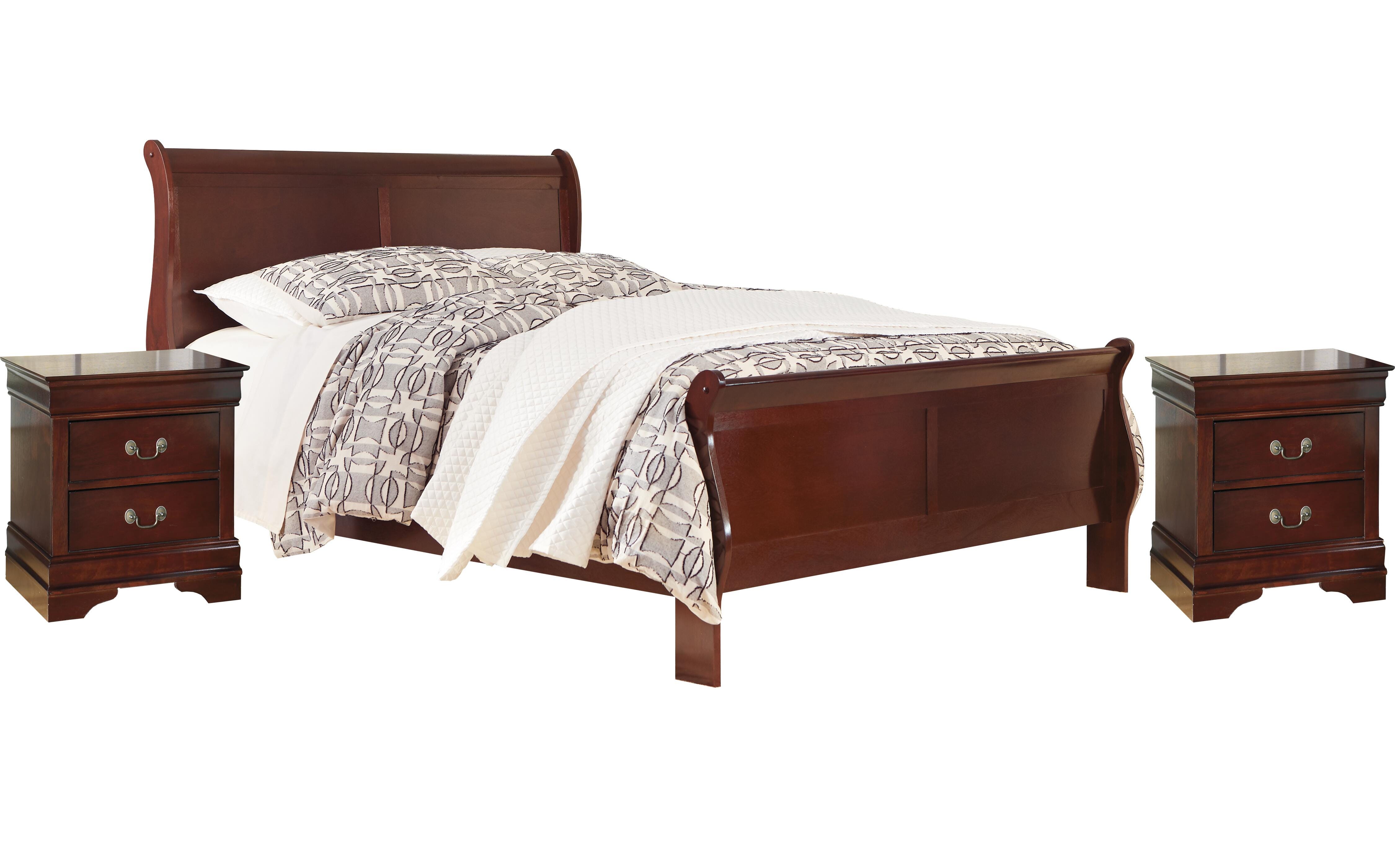Alisdair Queen Sleigh Bed with 2 Nightstands, Reddish Brown, large