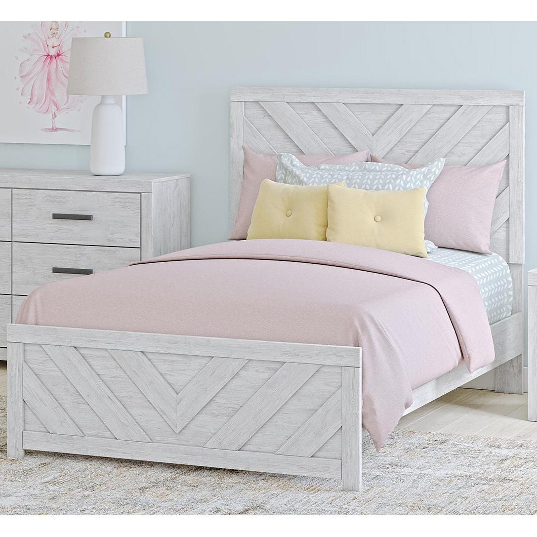 Cayboni Full Panel Bed, Whitewash, rollover