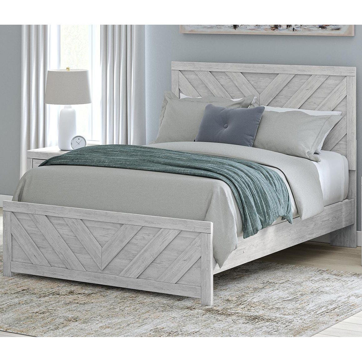 Cayboni Queen Panel Bed, Whitewash, rollover