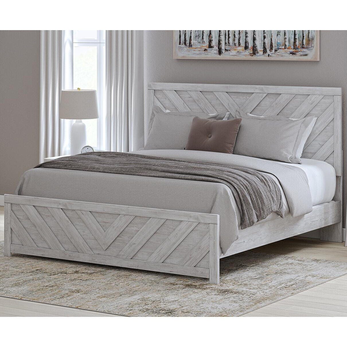 Cayboni King Panel Bed, Whitewash, rollover