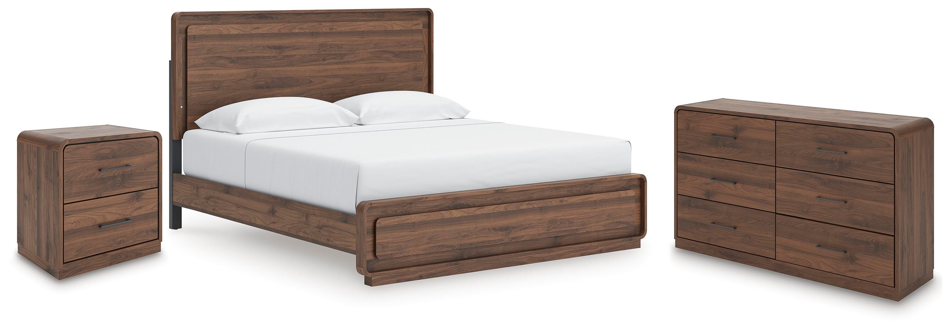 Cama King de paneles Hollinaze, cómoda y mesita de noche - image 1