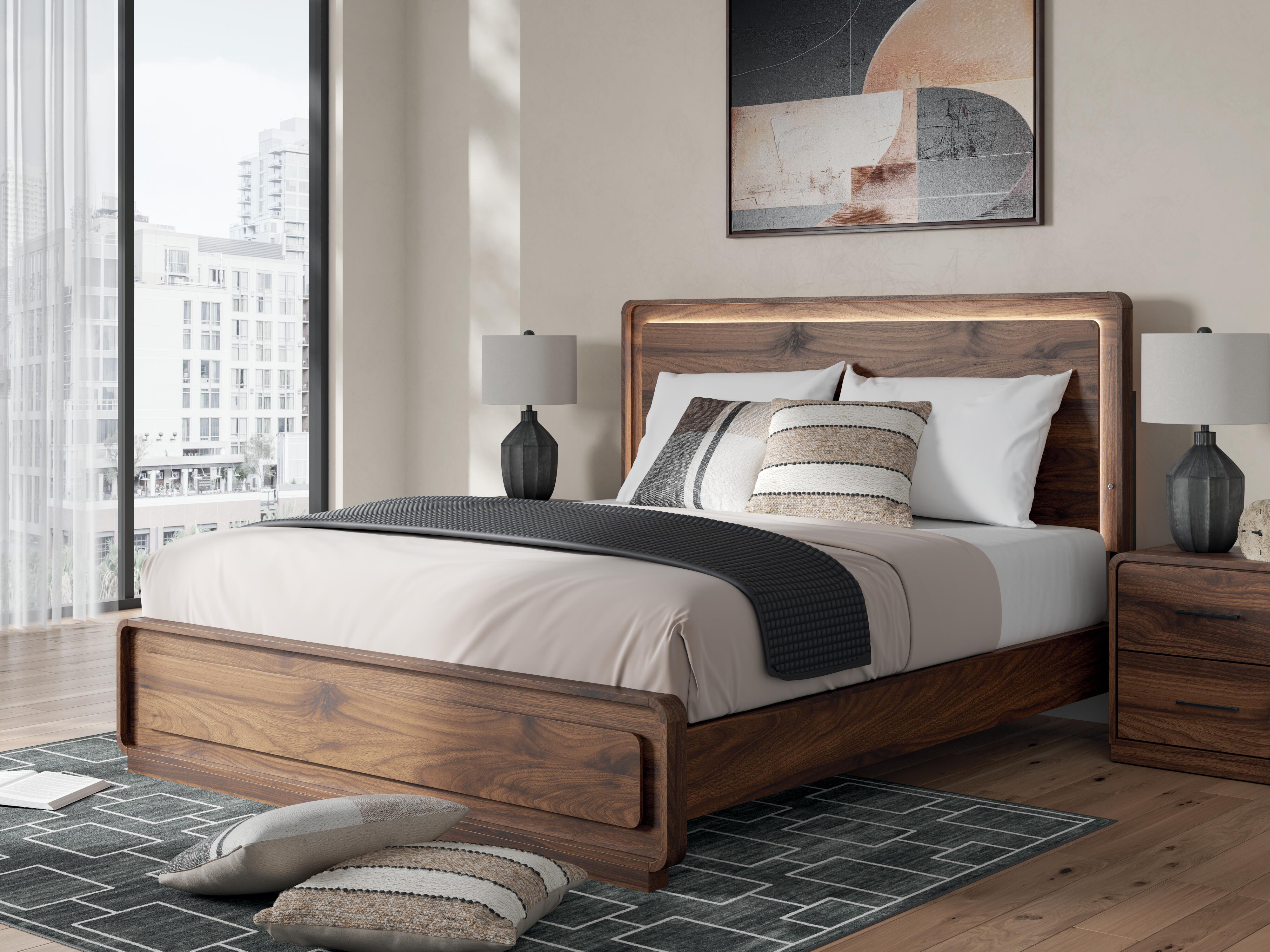 Hollinaze California King Panel Bed, Walnut Brown, rollover