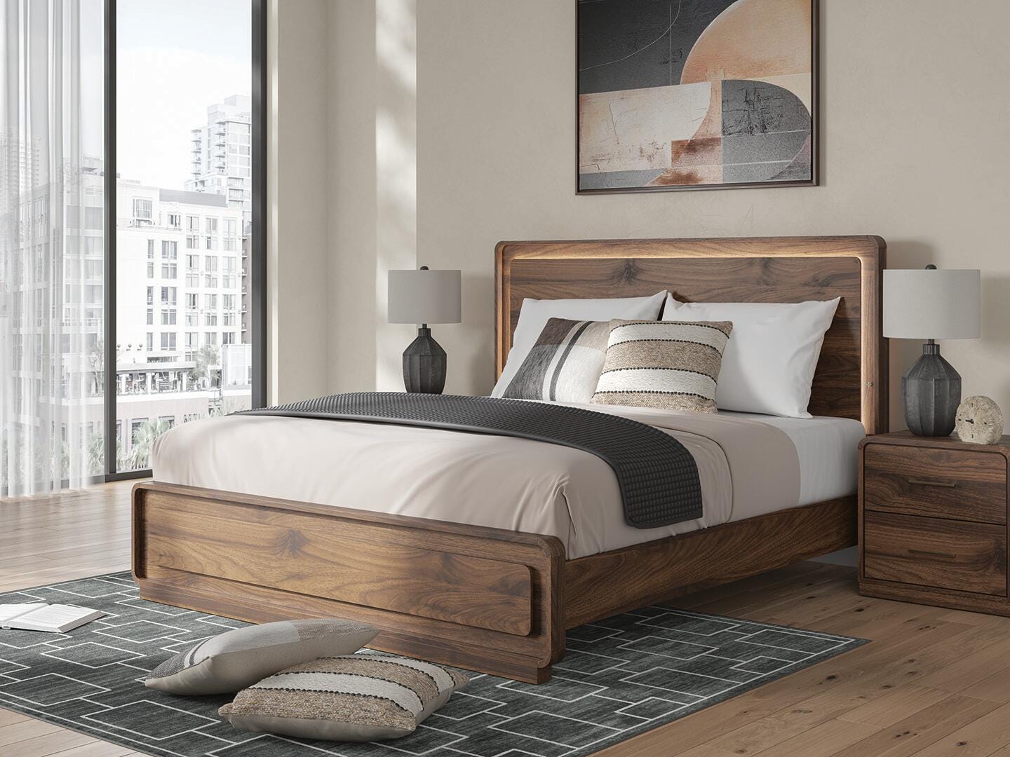 Cama King de paneles Hollinaze, cómoda y mesita de noche - image 29