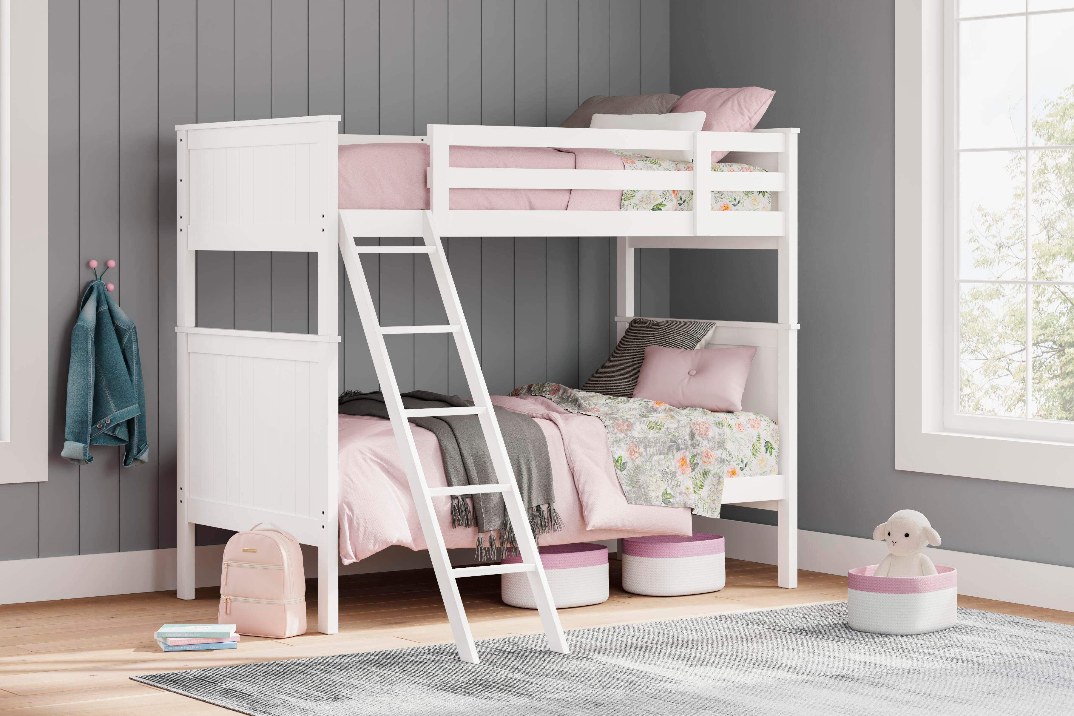 Nextonfort Twin over Twin Bunk Bed, White, large