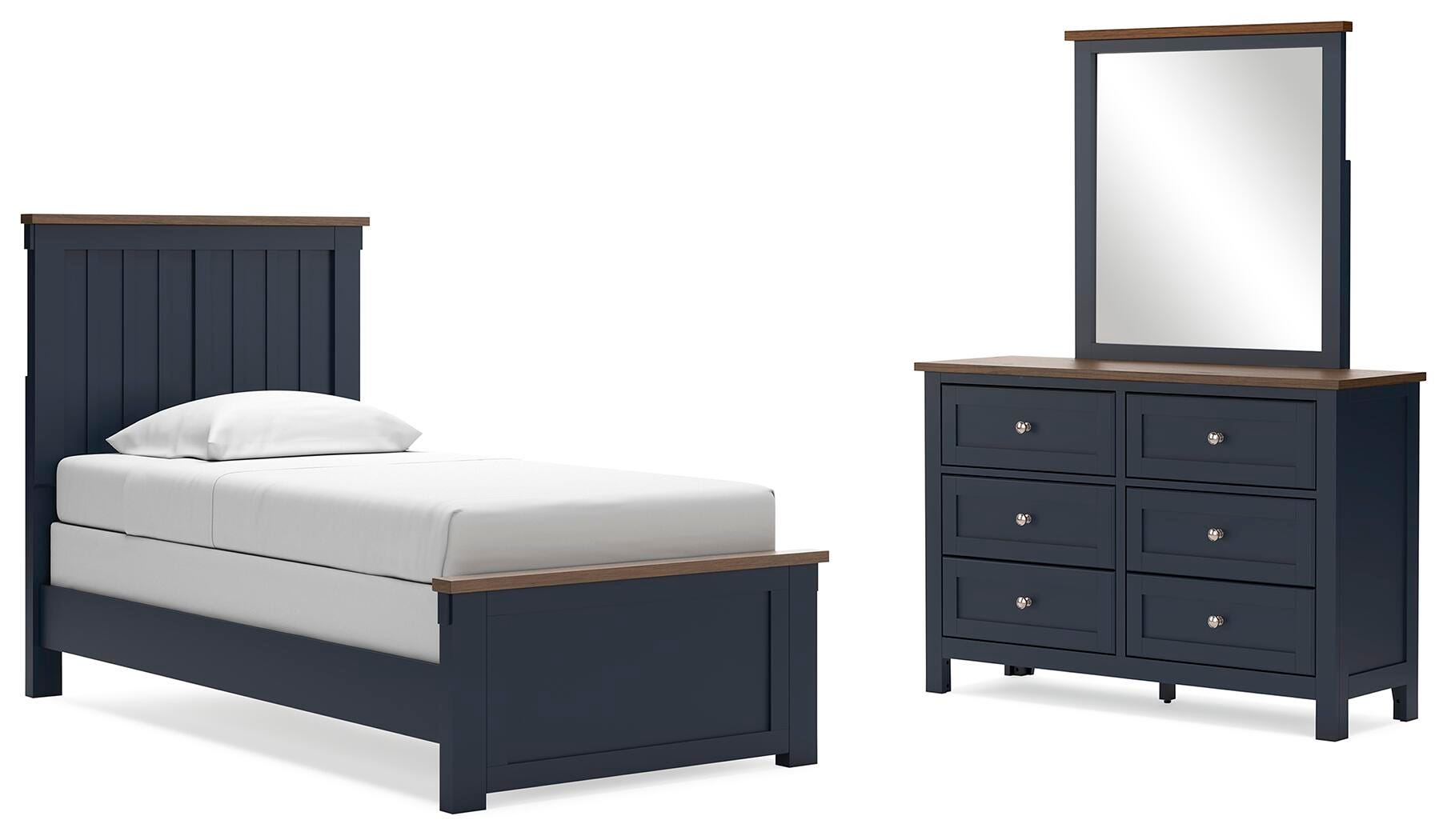 Cama de paneles dobles, cómoda y espejo Landocken - image 1