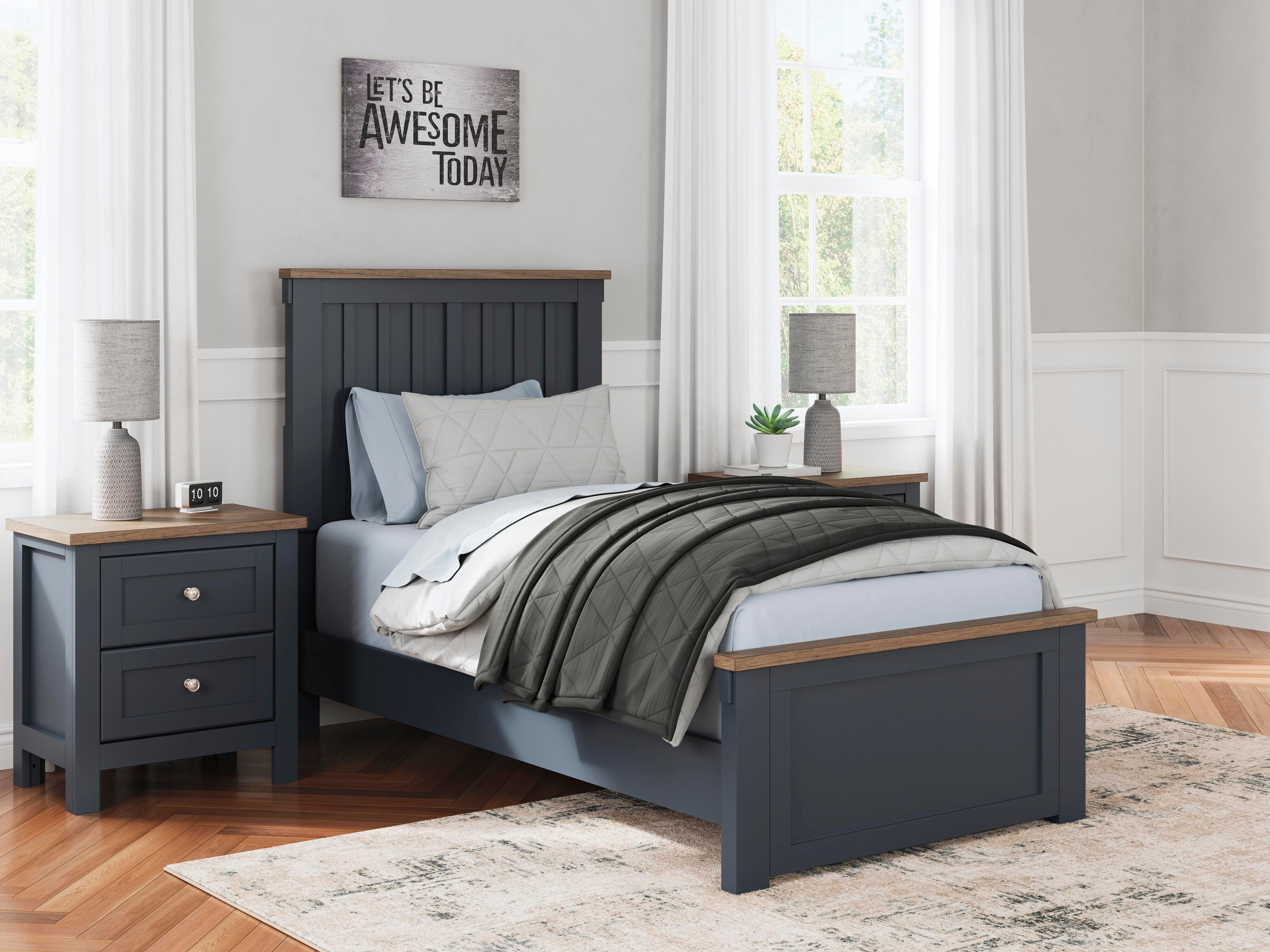 Landocken Twin Panel Bed, Brown/Blue, rollover
