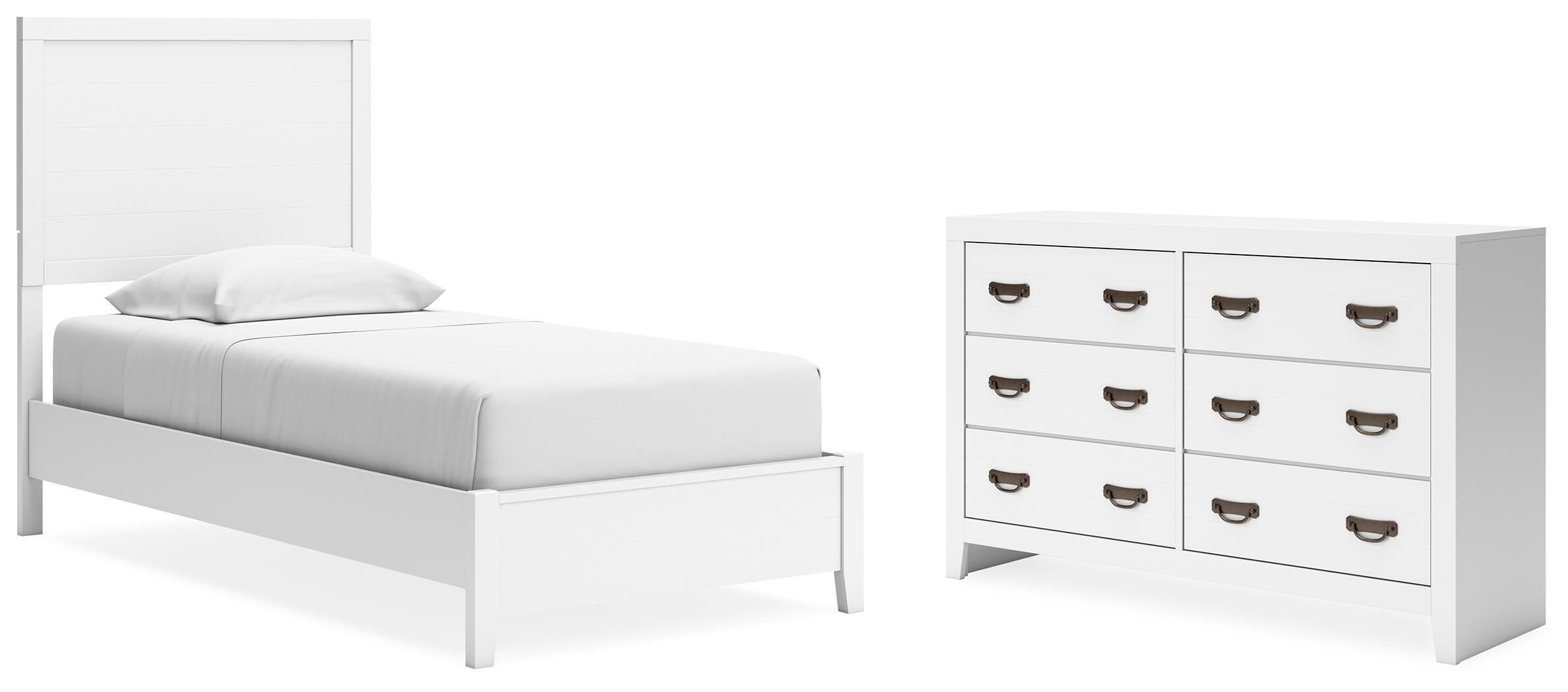 Binterglen Twin Panel Bed with Dresser, White, large