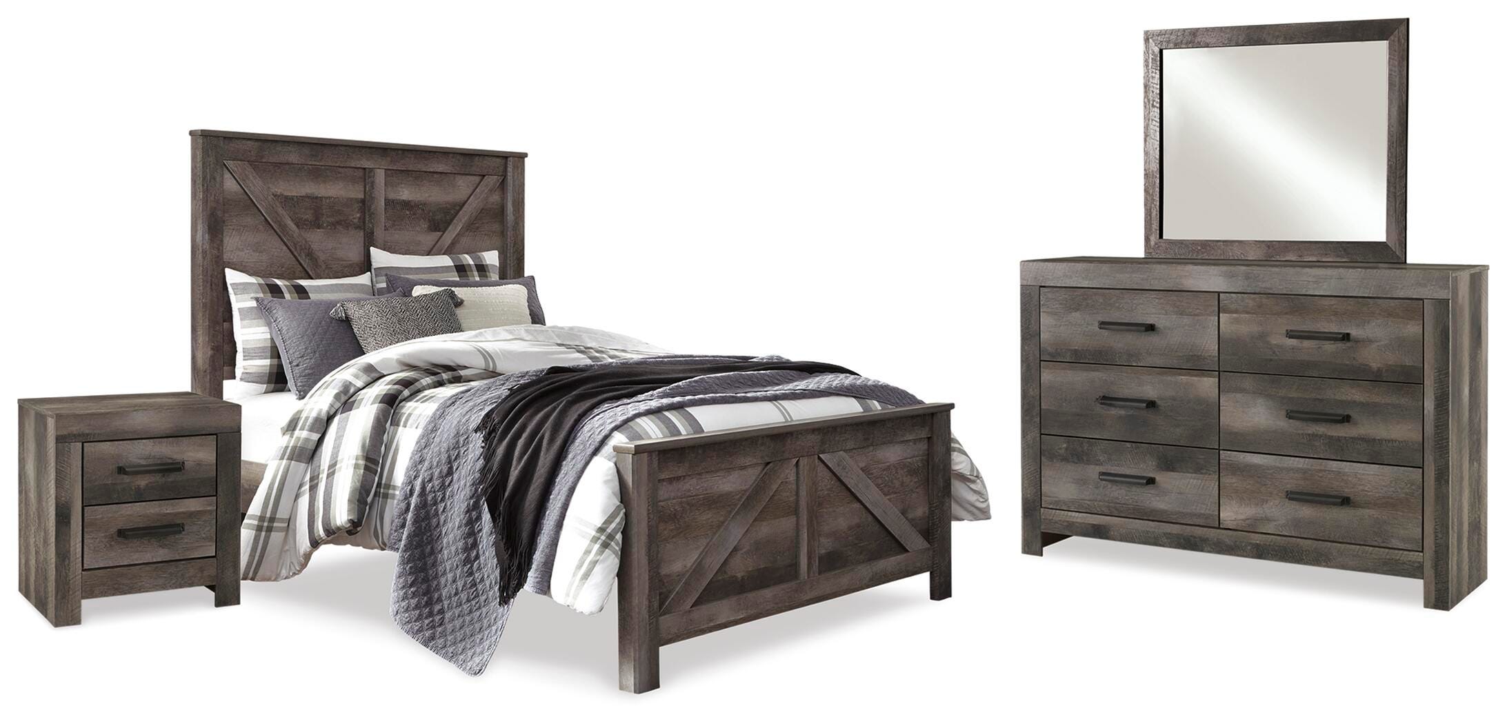 Cama de paneles Queen Crossbuck, cómoda, espejo y mesita de noche Wynnlow - image 1