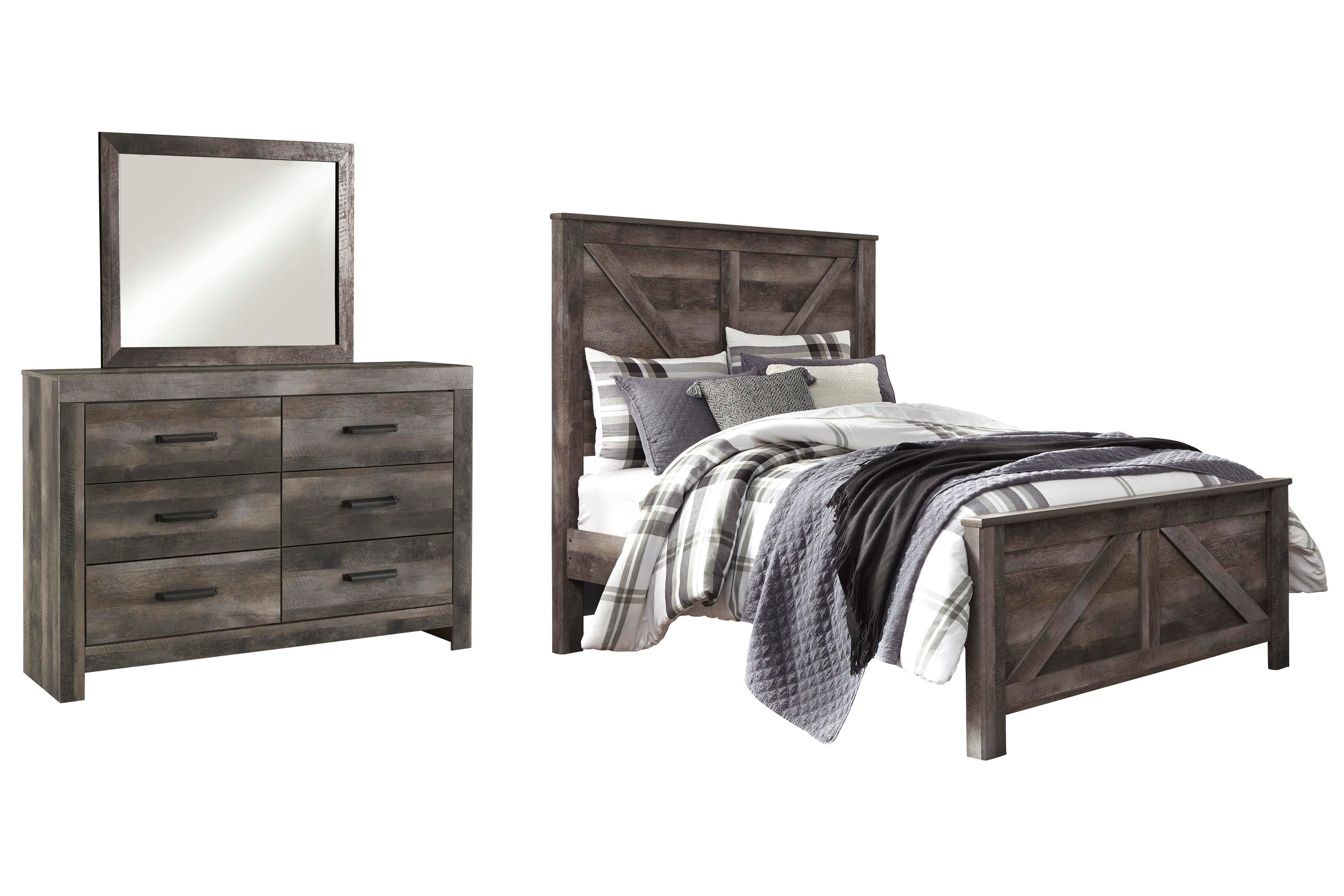 Wynnlow Queen Crossbuck Panel Bed with Mirrored Dresser, Gray, large