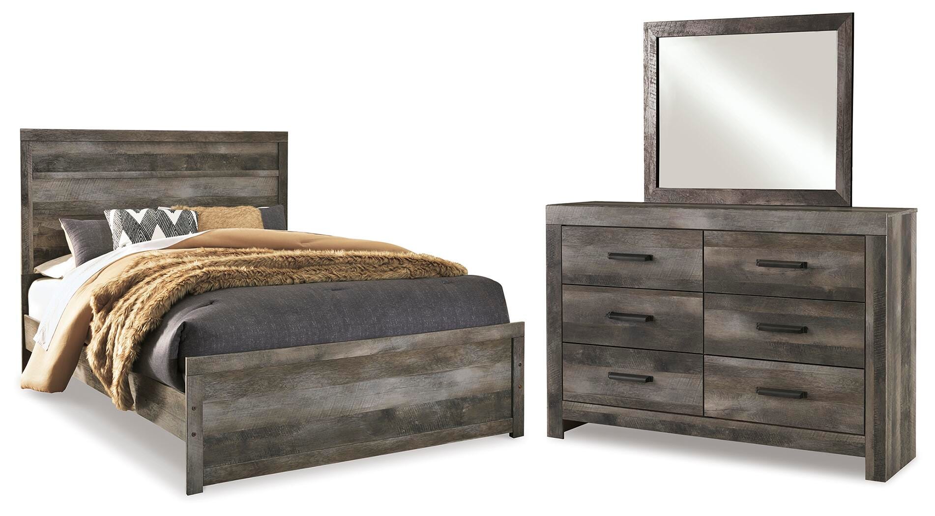 Wynnlow Queen Panel Bed with Mirrored Dresser, Gray, large