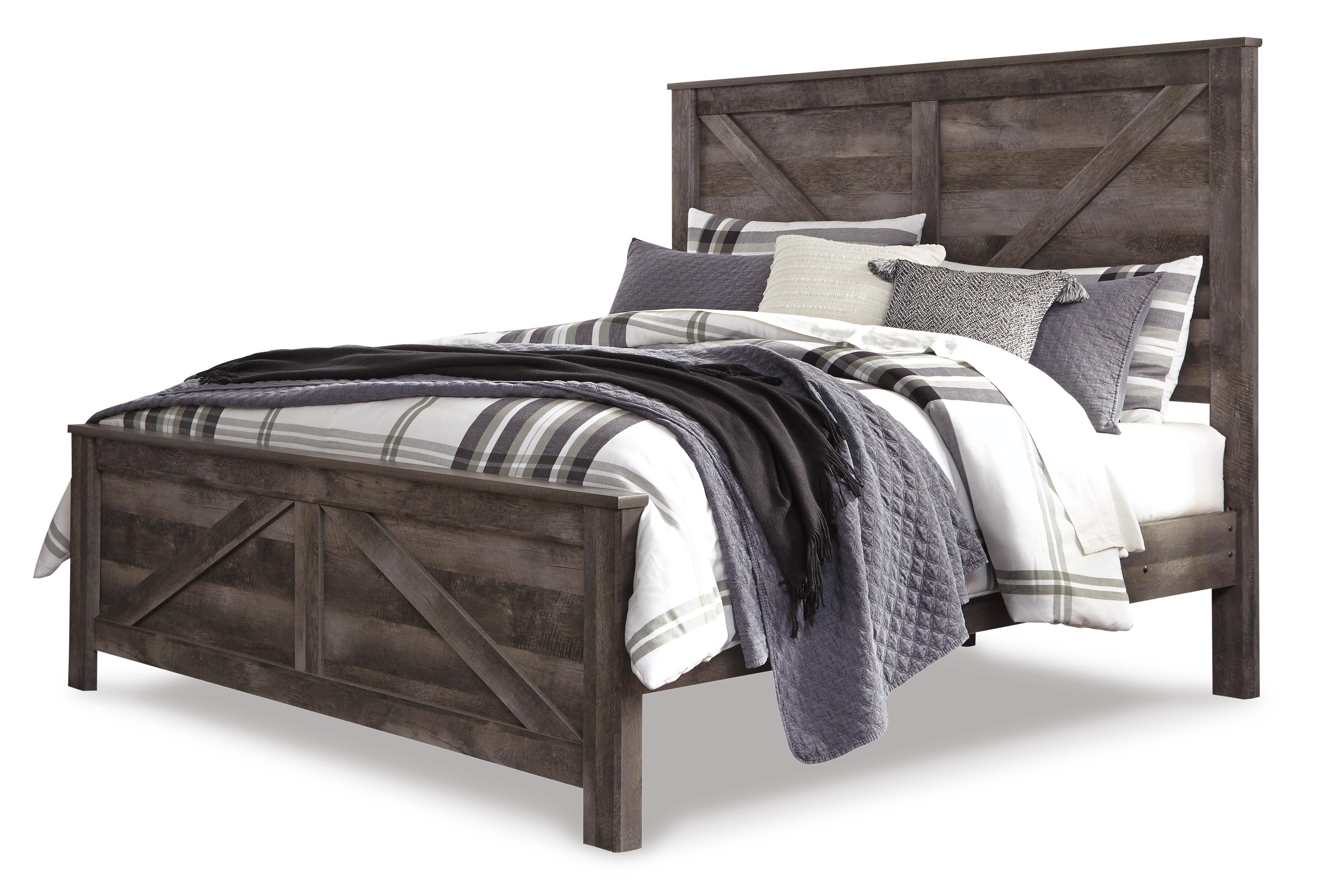 Wynnlow King Crossbuck Panel Bed with Mirrored Dresser, Gray, large